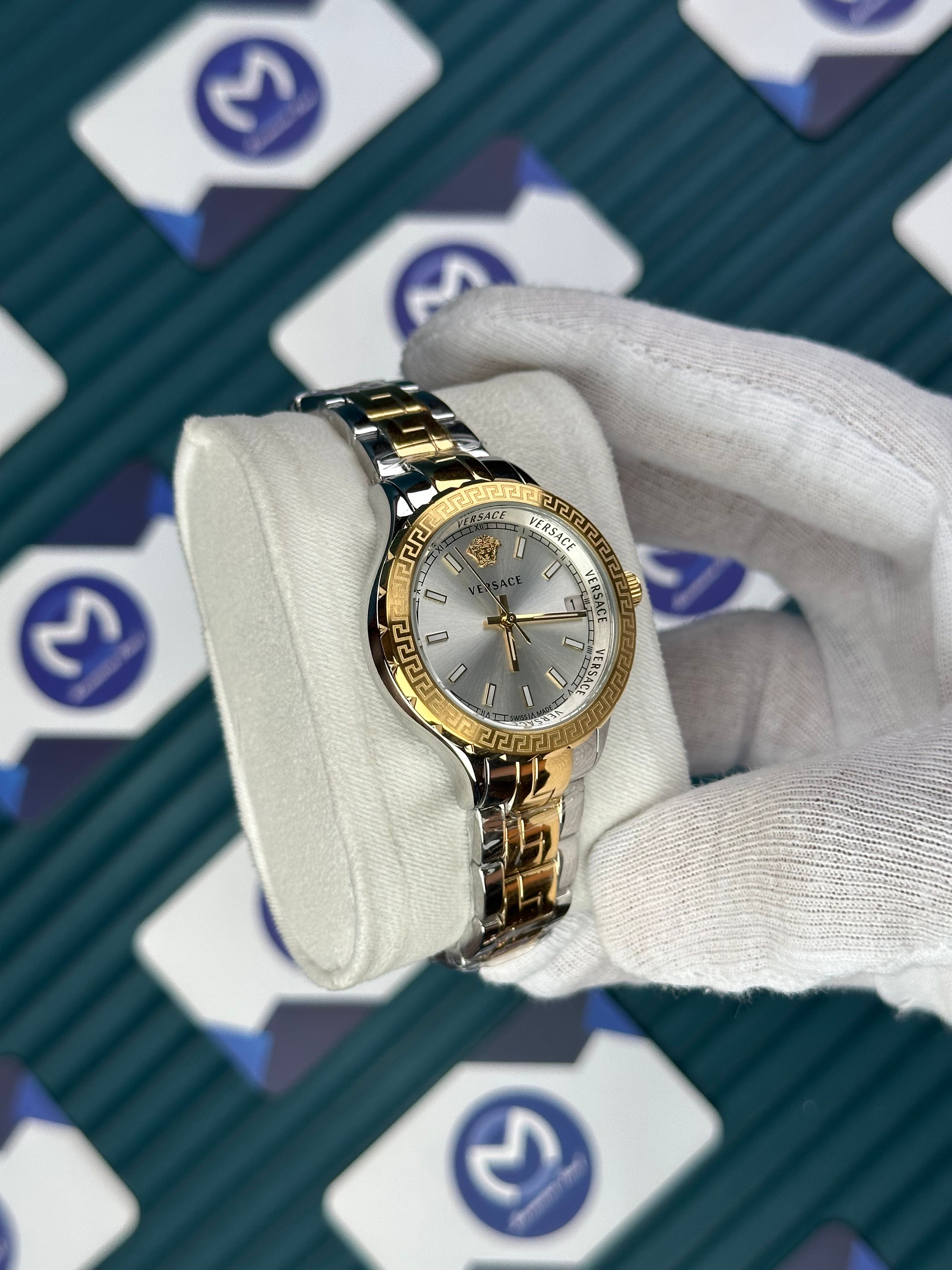 VERSACE 36 WHITE DIAL GOLD-SILVER CORD 