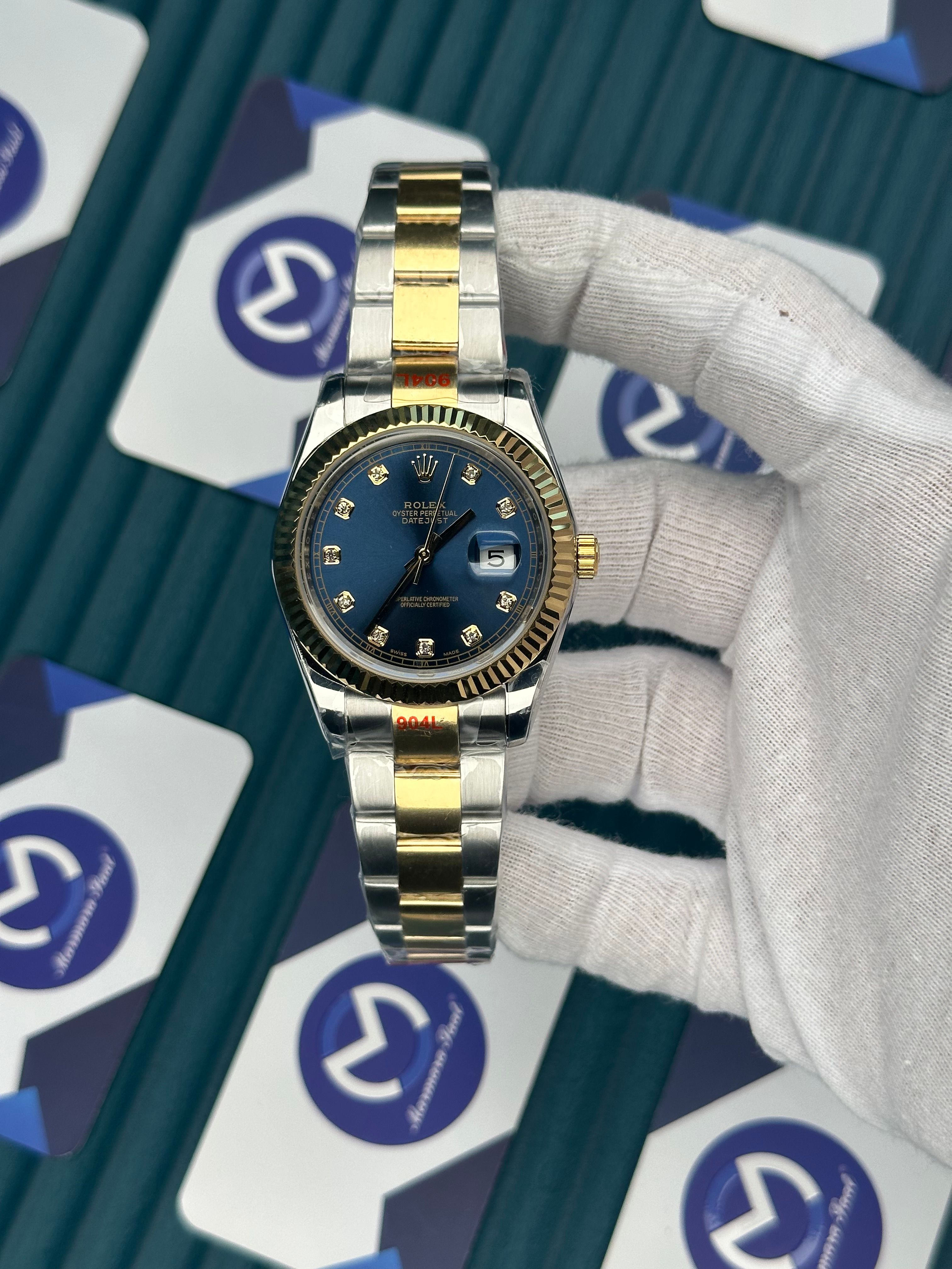 ROLEX DATEJUST BLUE DIAL DIAMOND INDEX GOLD-SILVER OYSTER