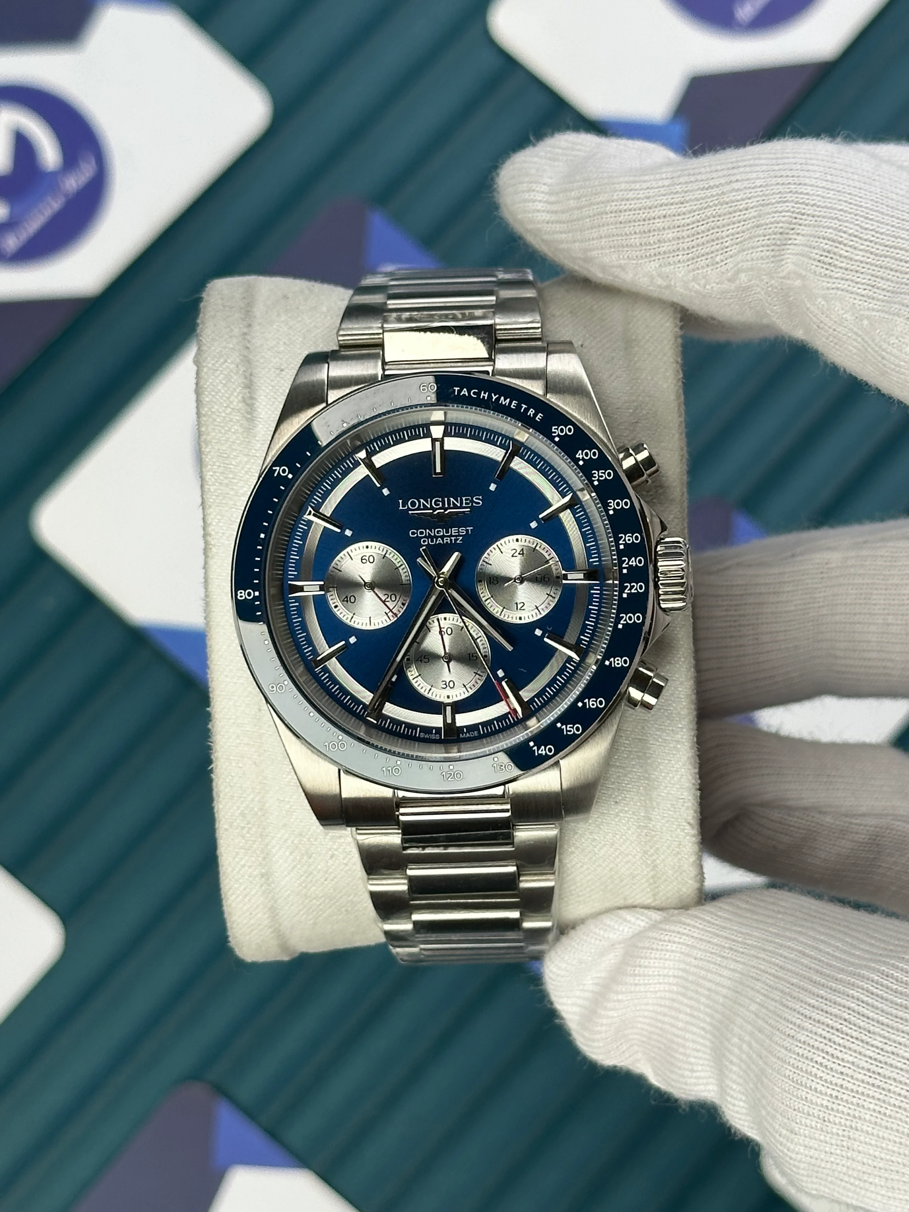 LONGINES CONQUEST CHRONOGRAPH BLUE DIAL SILVER 