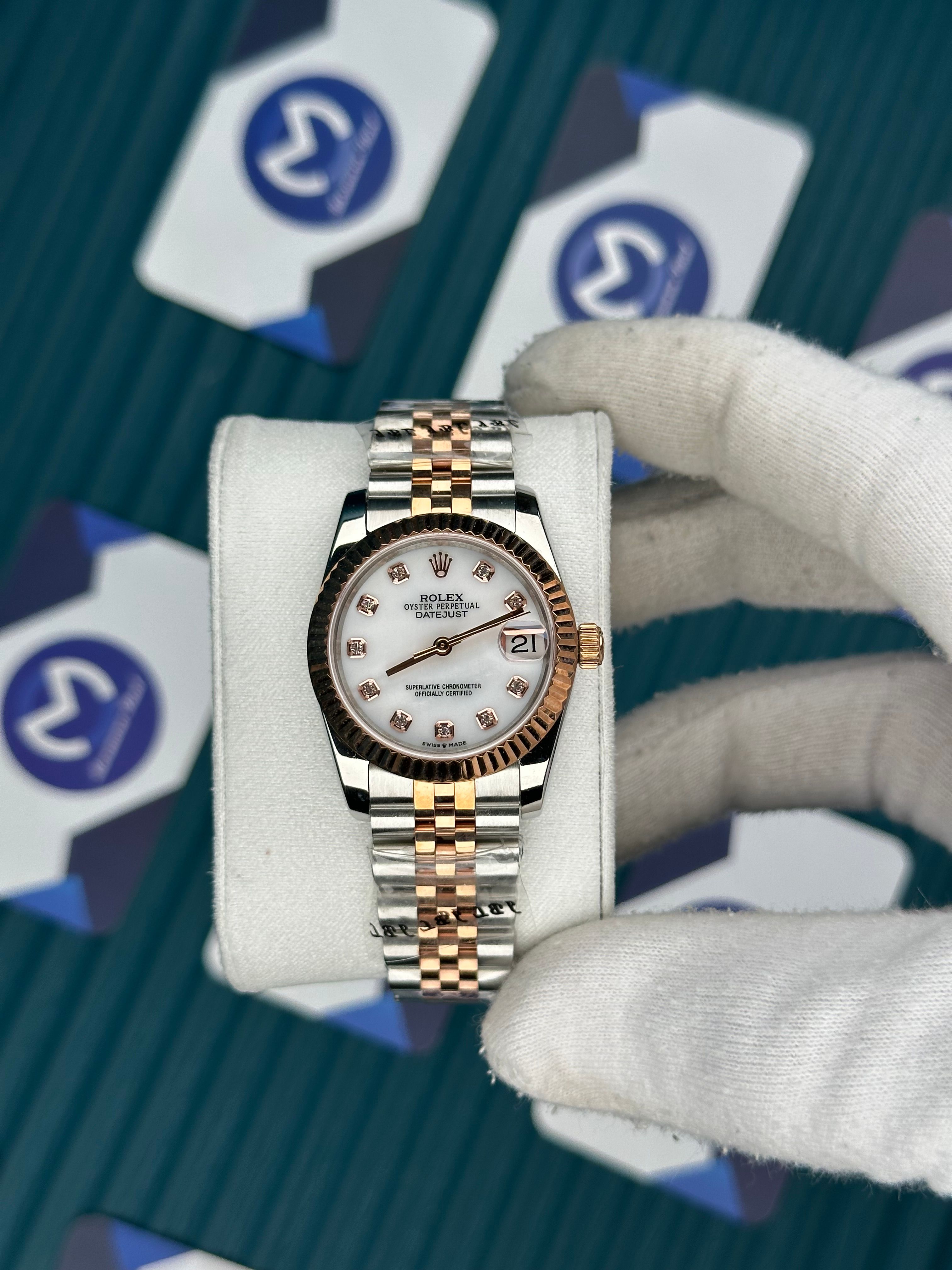 ROLEX 31 WHITE DIAL ROSE-SILVER JUBILEE