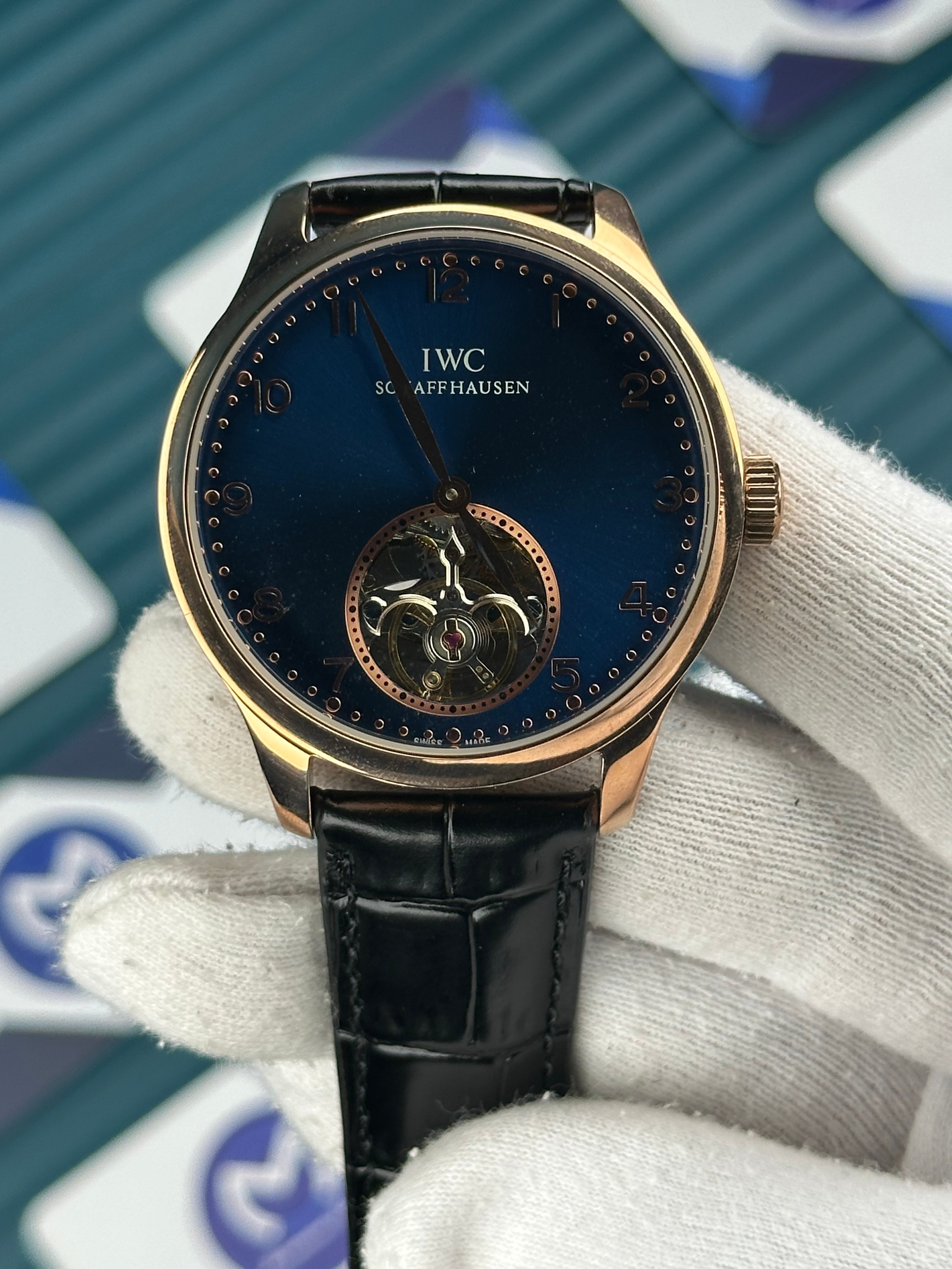 IWC Blue Dial Tourbillon Black Leather Cord