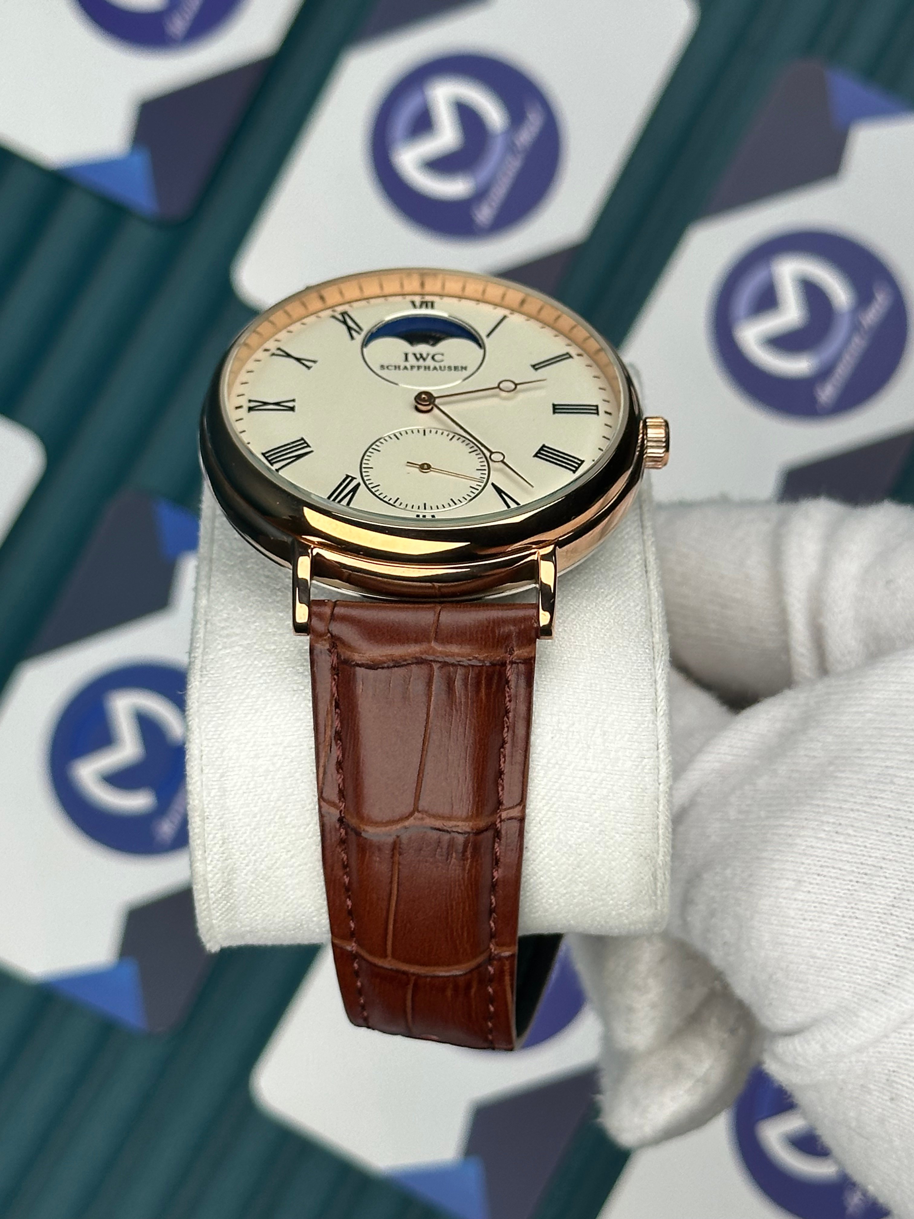 IWC Schaffhausen Moon Brown Leather Cord White Dial