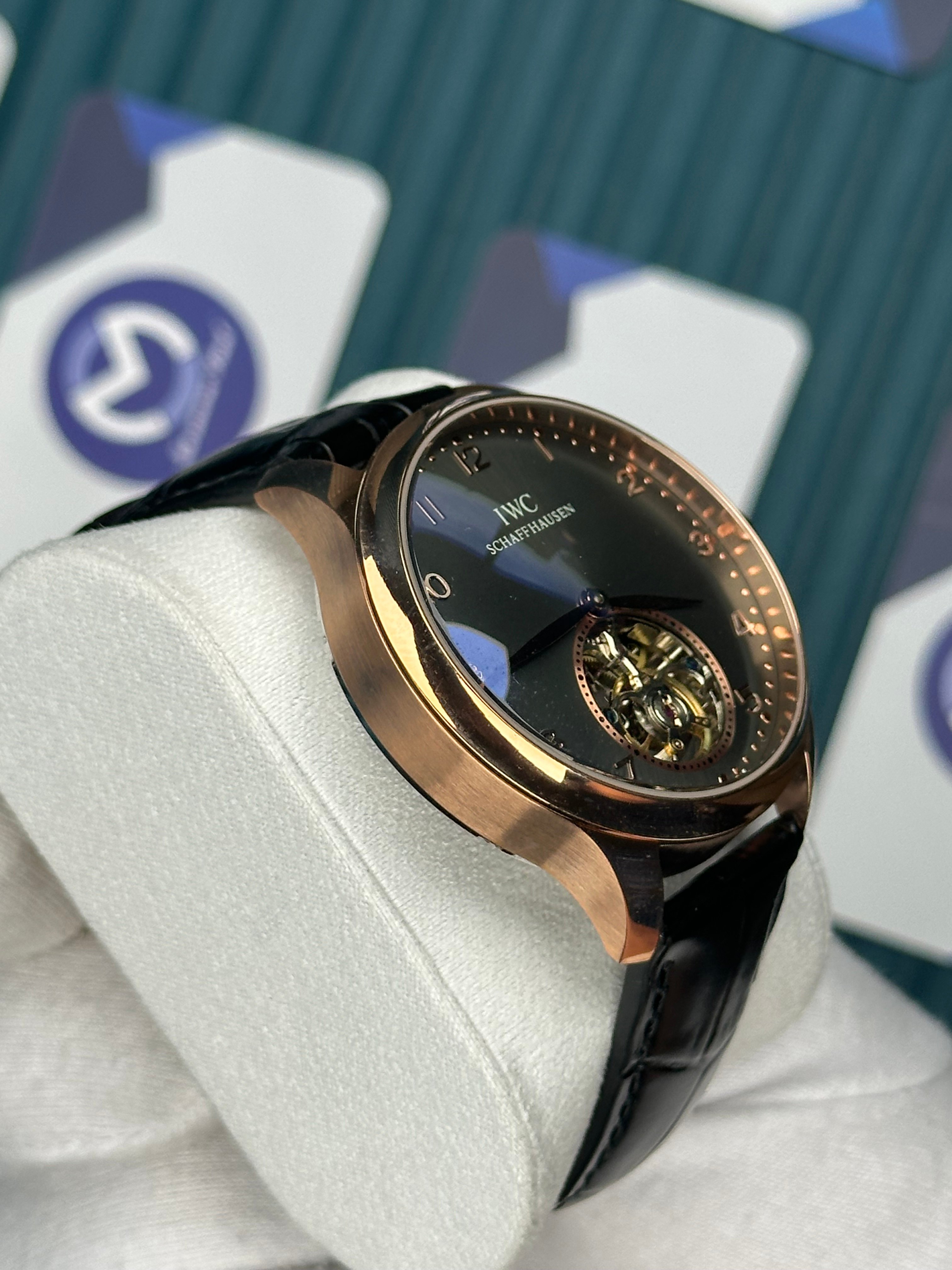 IWC Grey Dial Tourbillon Black Leather Cord