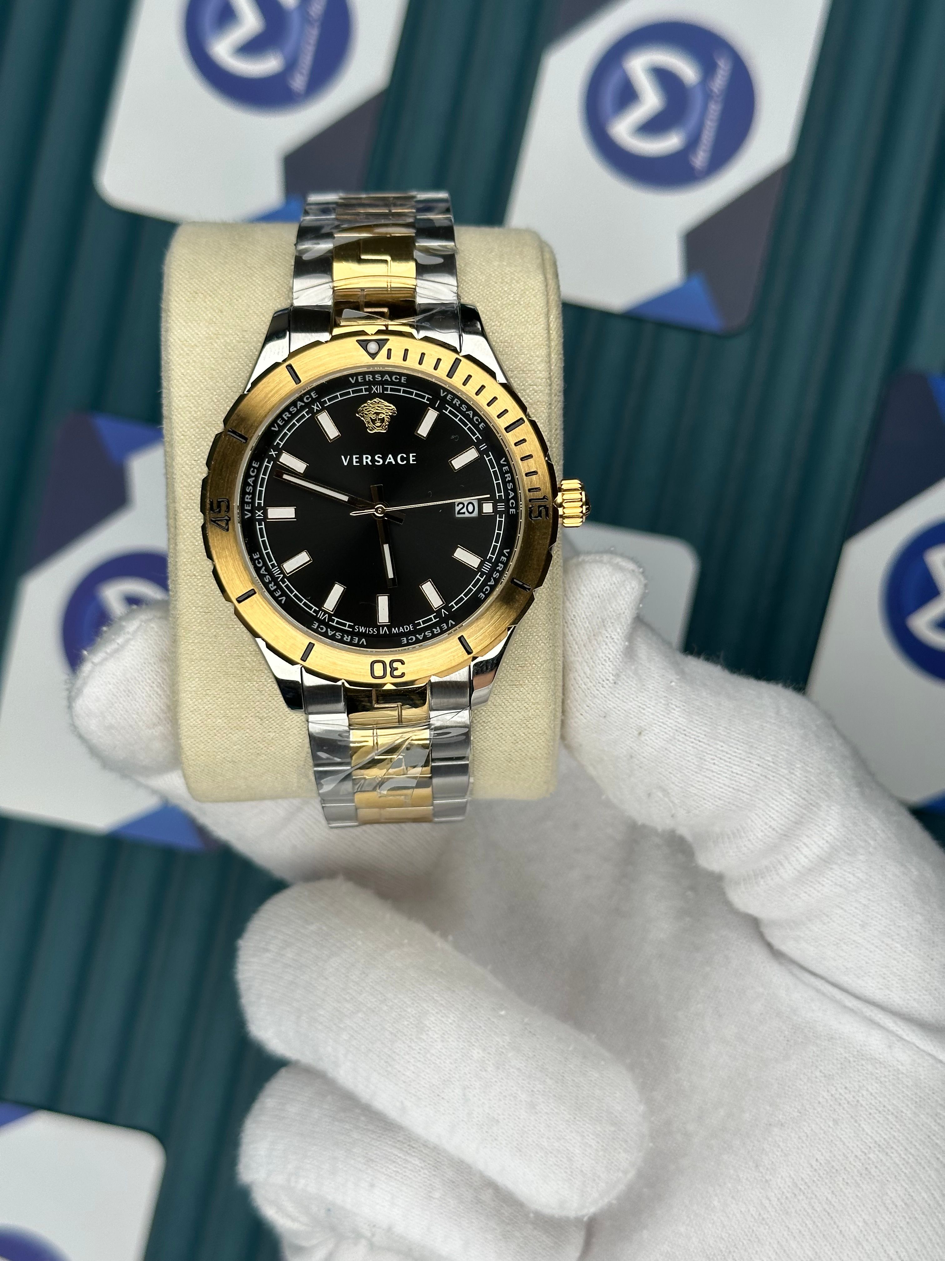 Versace Gold-Silver Oyster Siyah Kadran