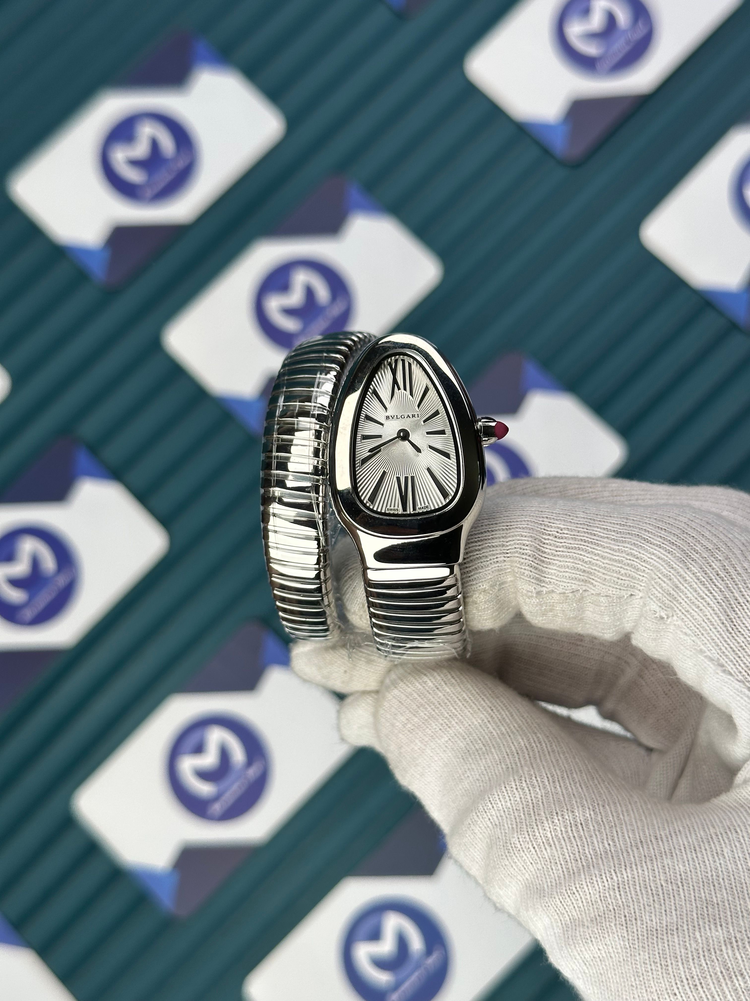 BVLGARI SERPENTI WHITE DIAL SILVER SHORT TUBOGAS