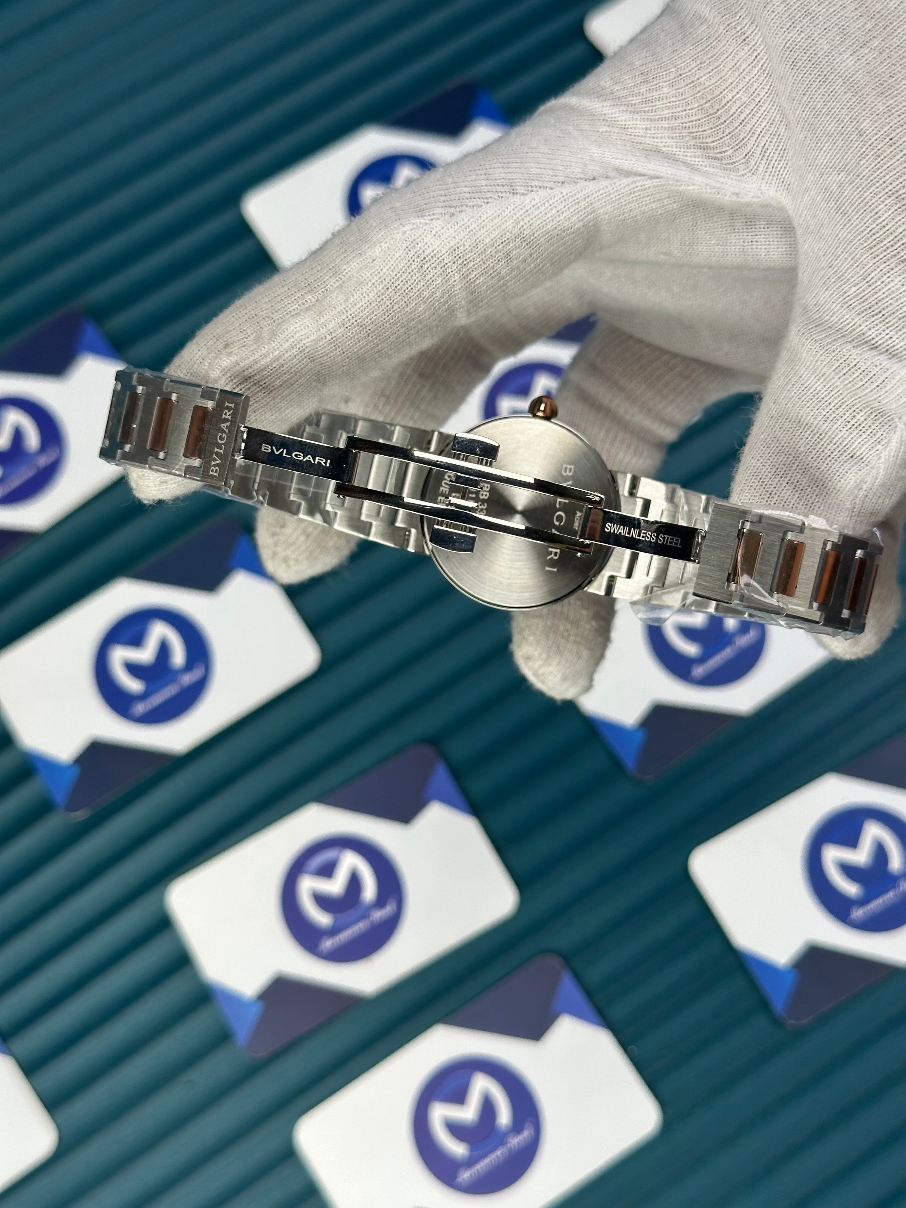 BVLGARI BLACK DIAL GOLD BEZEL DIAMOND INDEX GOLD-SILVER CORD