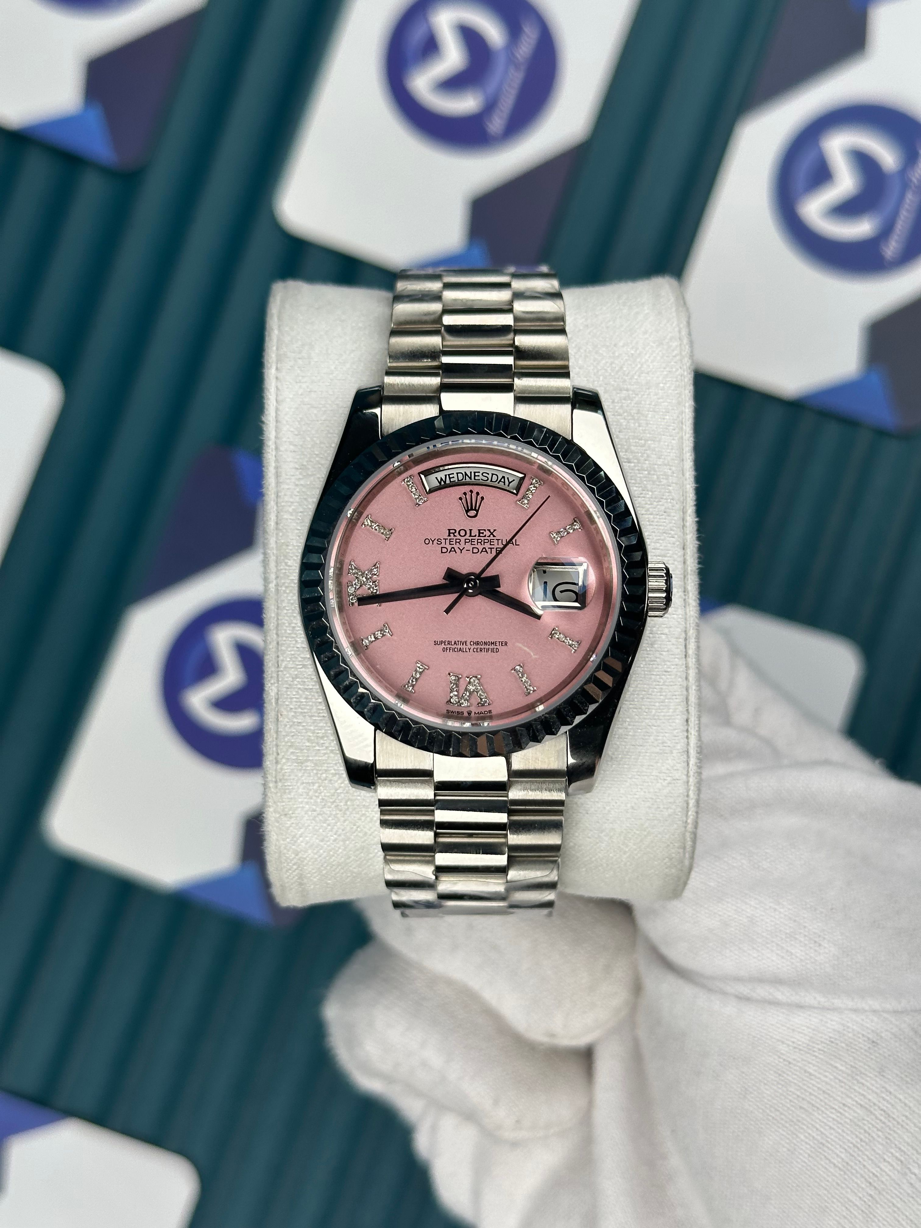ROLEX 36 DAYDATE PINK DIAL SILVER PRESIDENT
