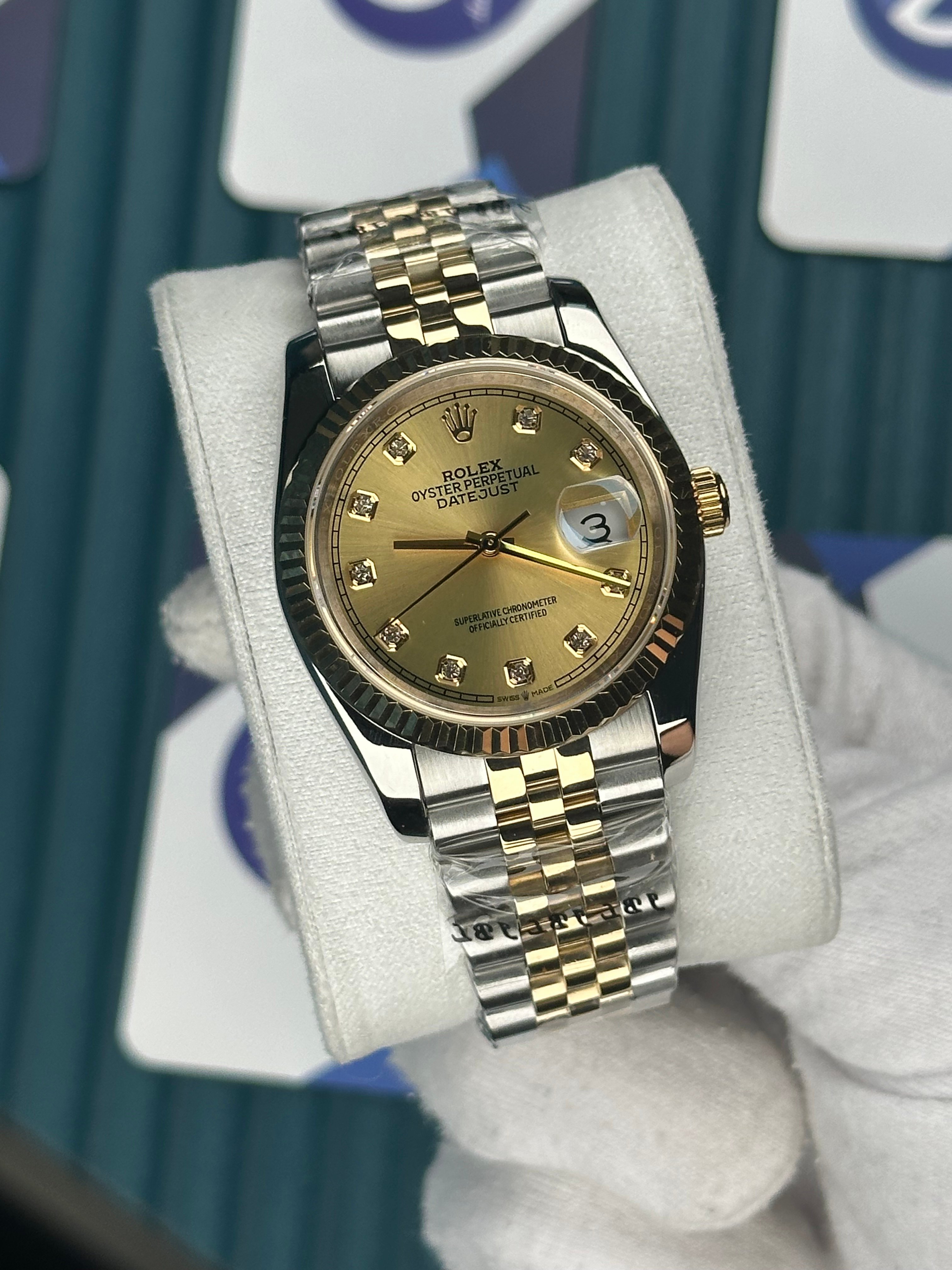 ROLEX 36 GOLD KADRAN PIRLANTA INDEX GOLD-SILVER JUBILEE