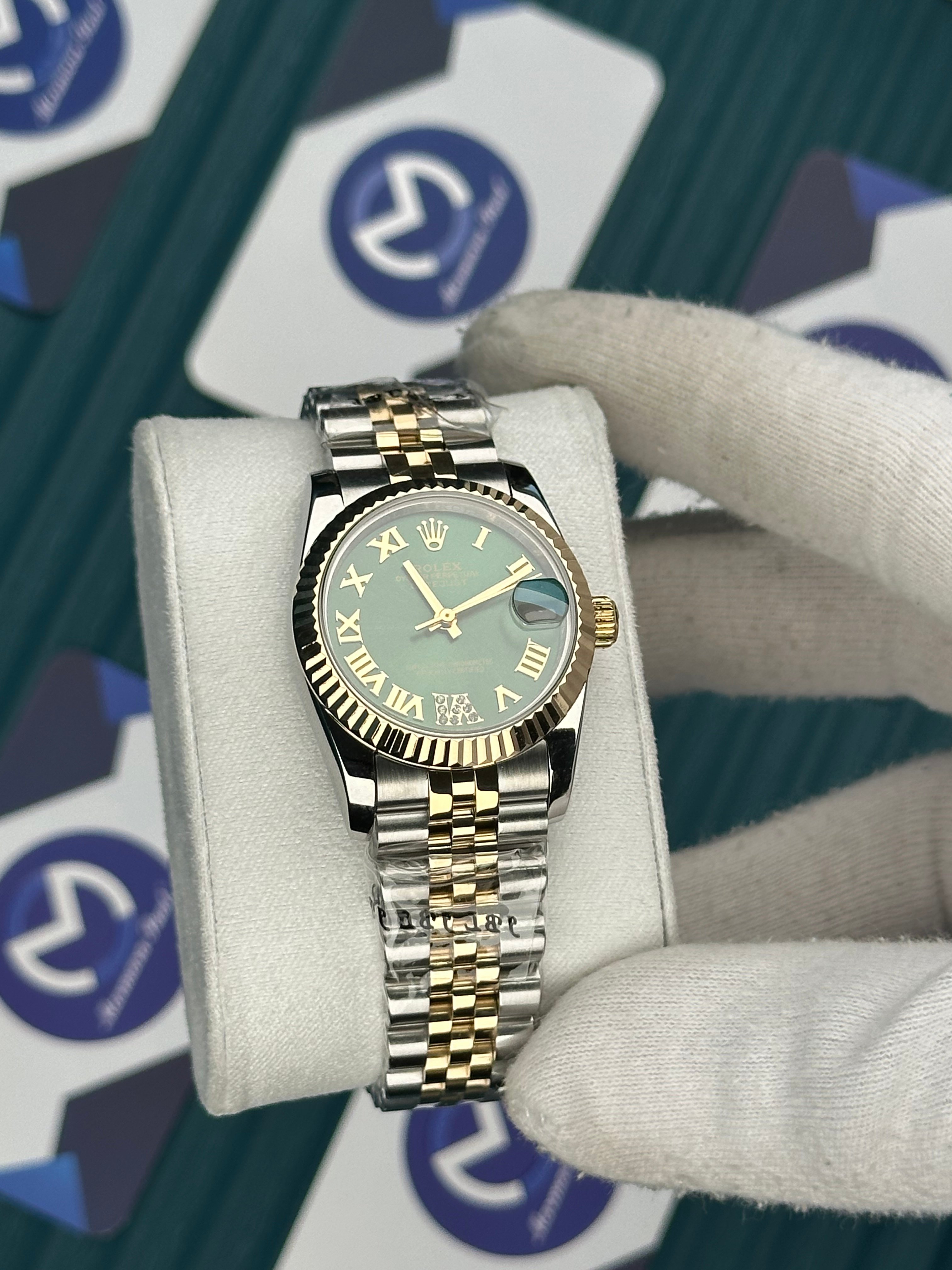 ROLEX 31 GREEN DIAL GOLD-SILVER JUBILEE