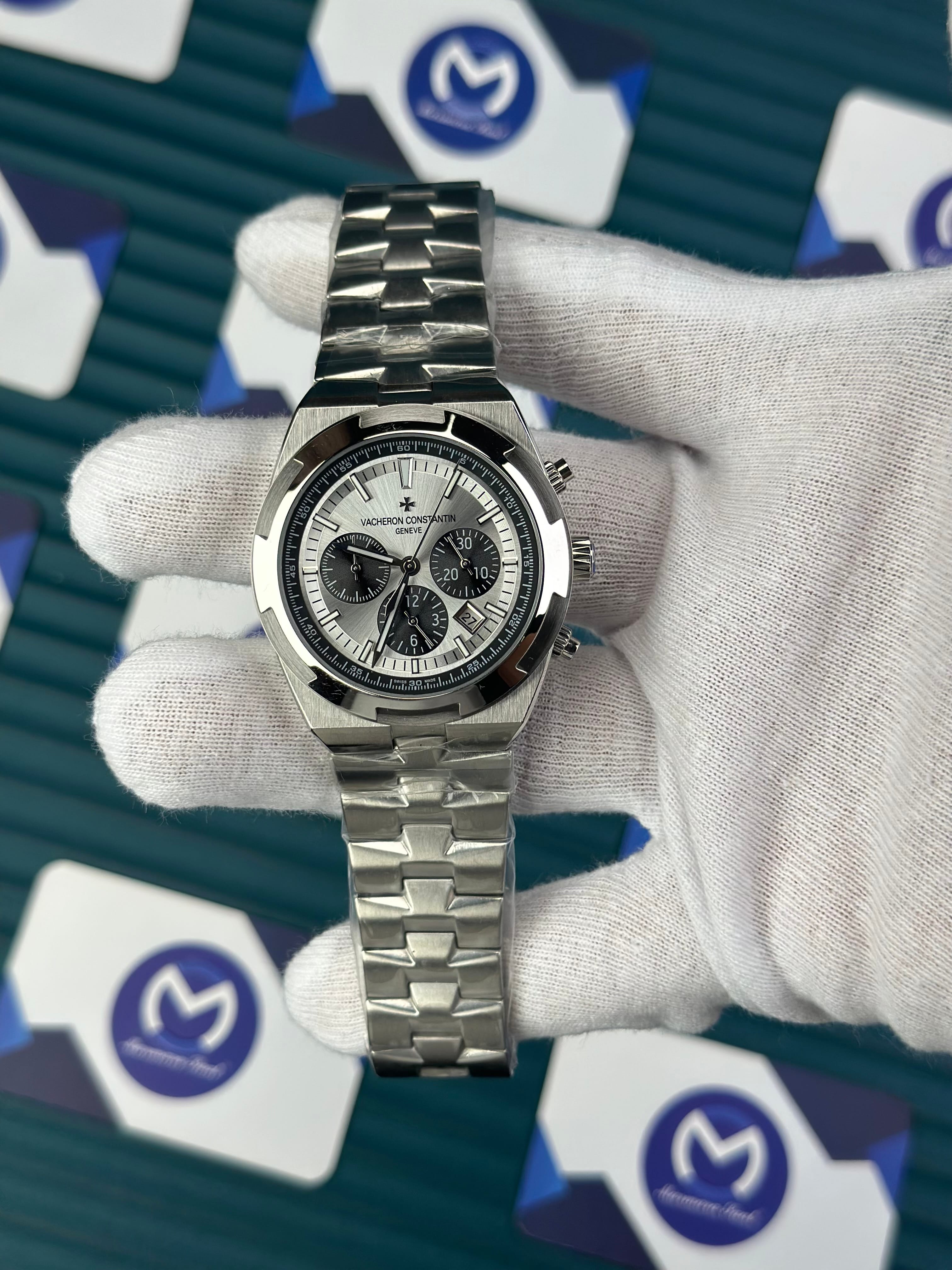 VACHERON CONSTANTIN WHITE OVERSEAS BLACK CHRONOGRAPH SILVER