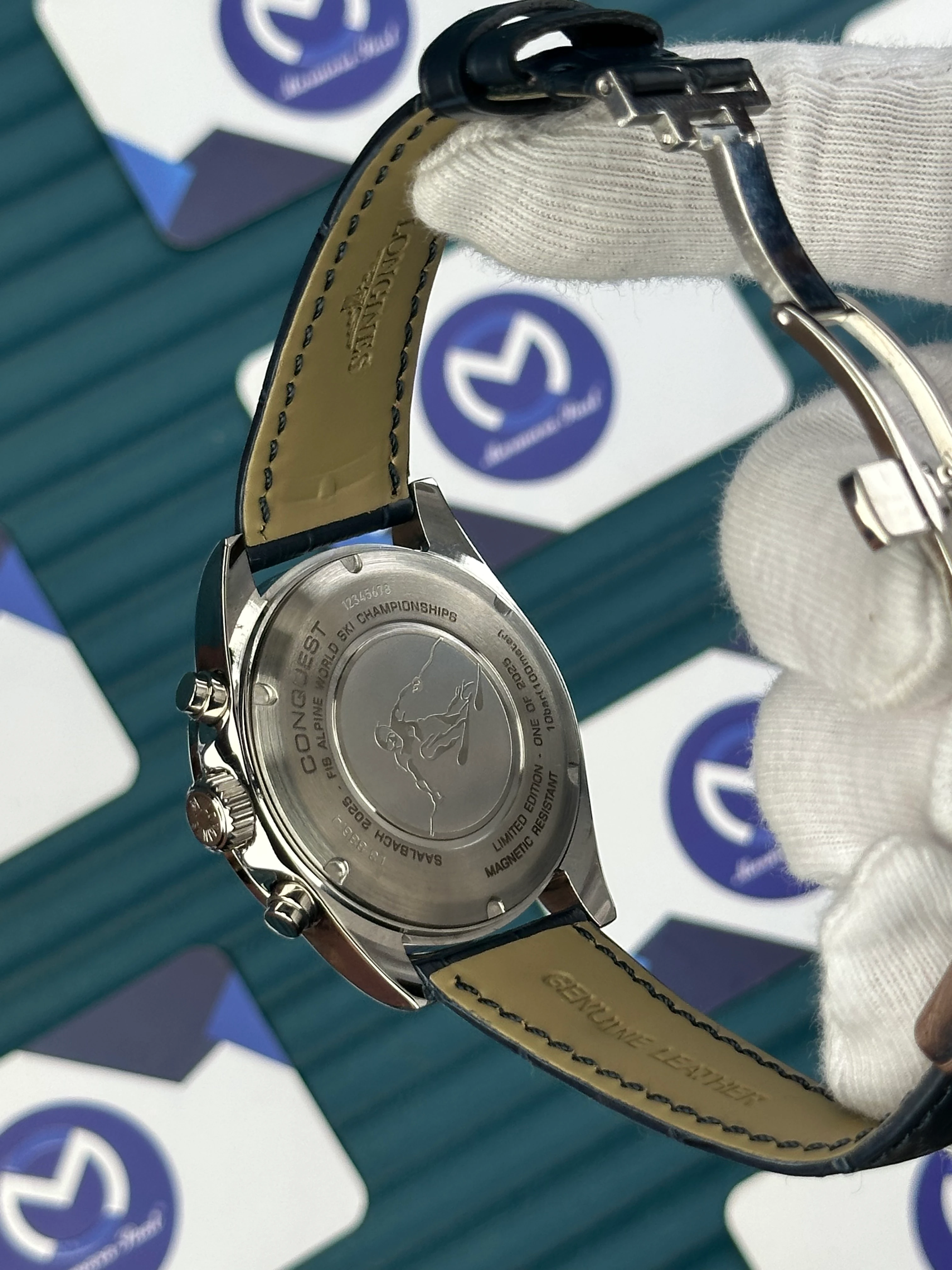 LONGINES CONQUEST CHRONOGRAPH AUTOMATIC BLUE DIAL BLUE LEATHER 