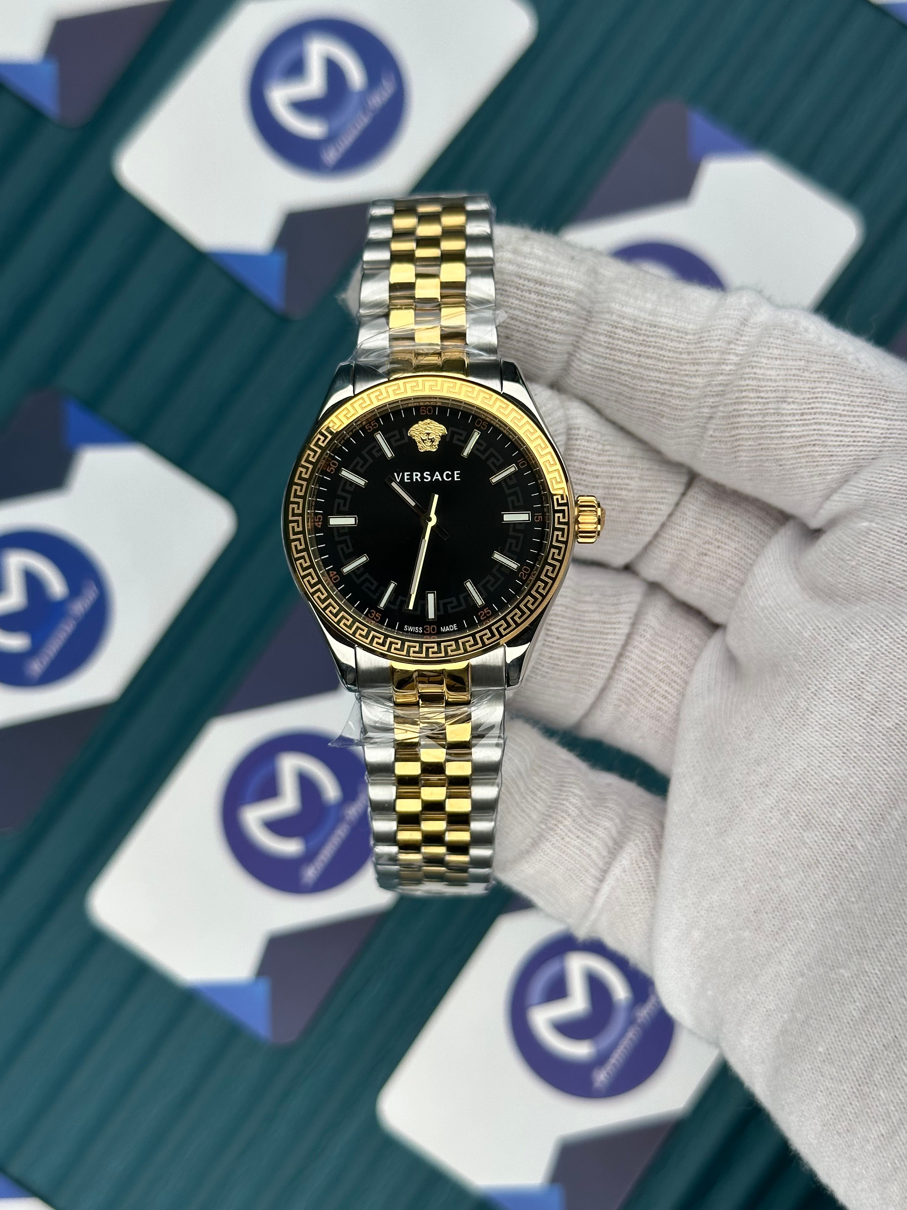 VERSACE 36 BLACK DIAL GOLD-SILVER JUBILE