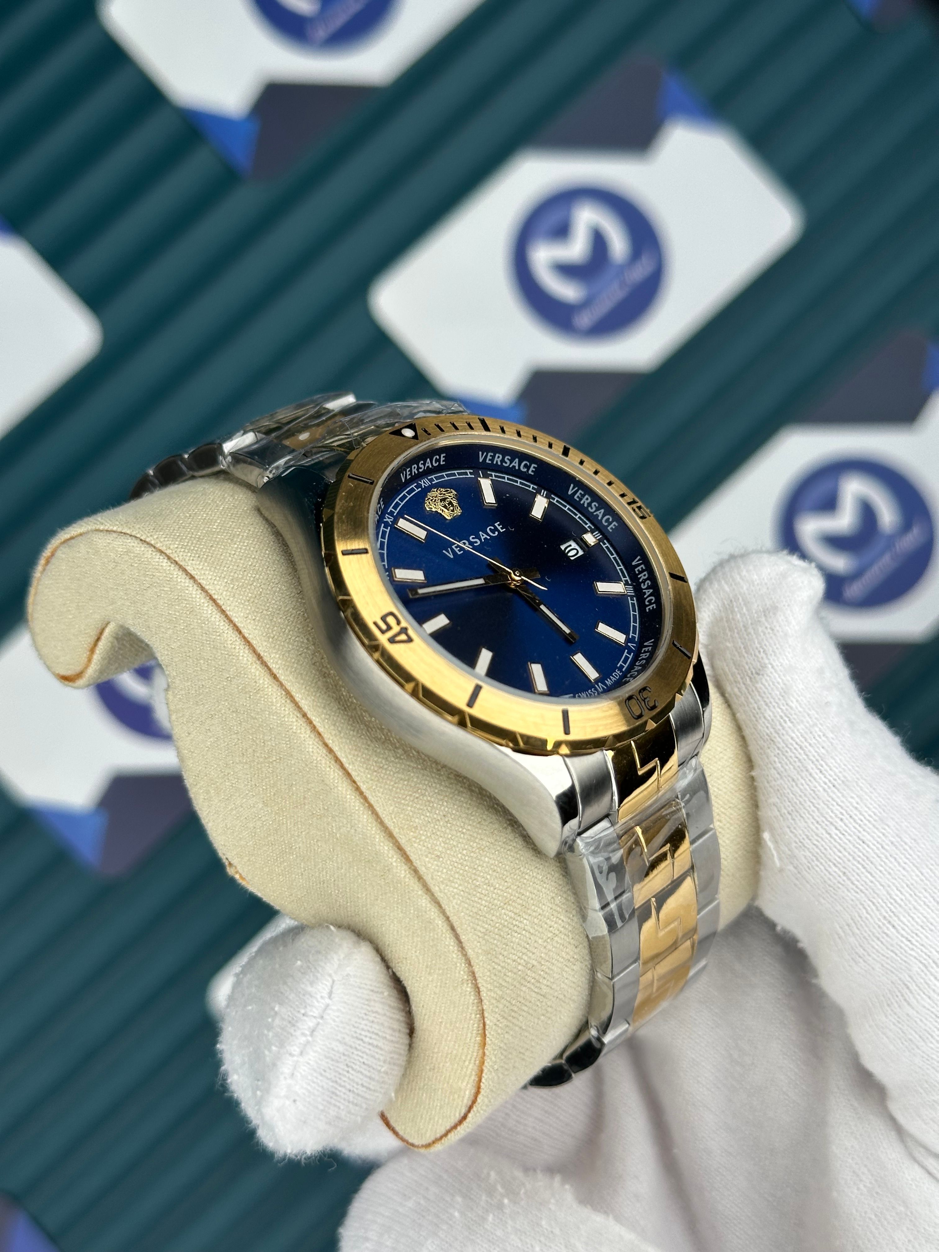 Versace Gold-Silver Oyster Mavi Kadran