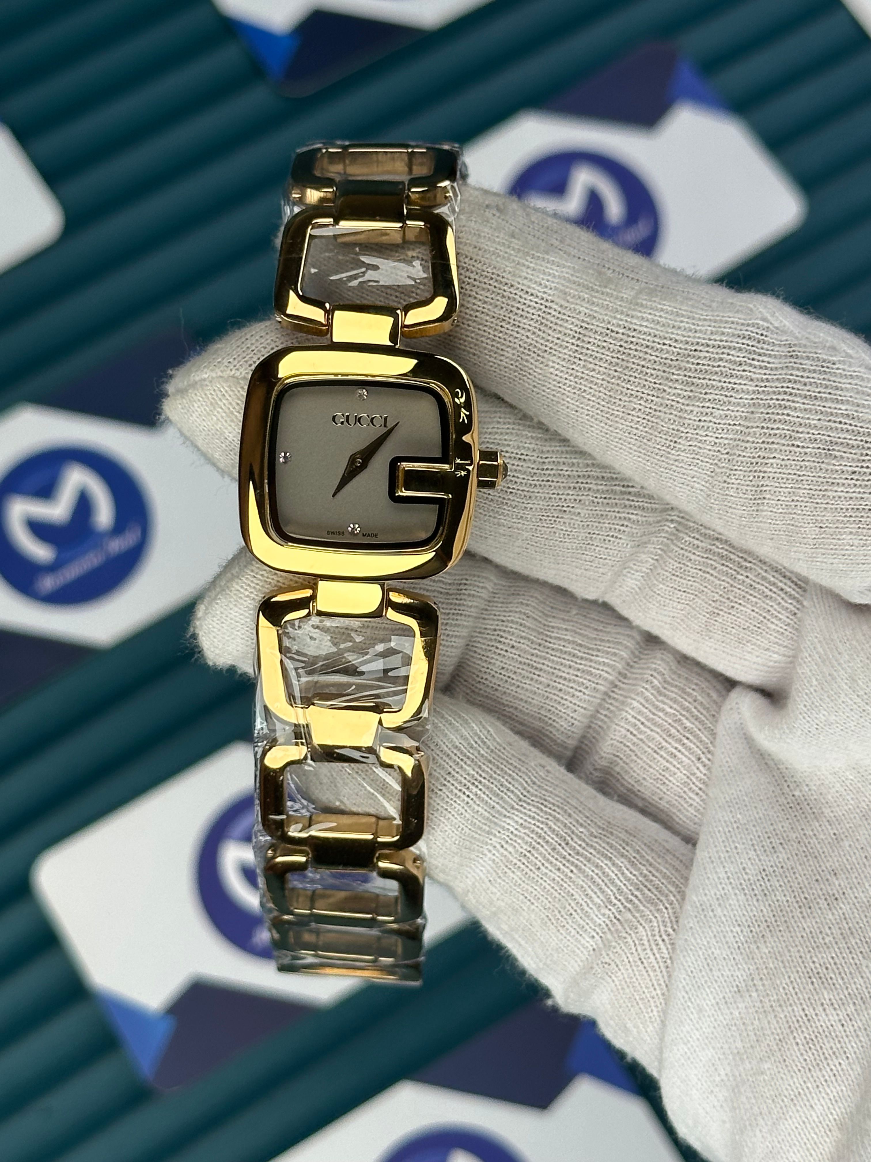 GUCCI WOMAN RING BRACELET WHITE DIAL DIAMOND INDEX GOLD CORD