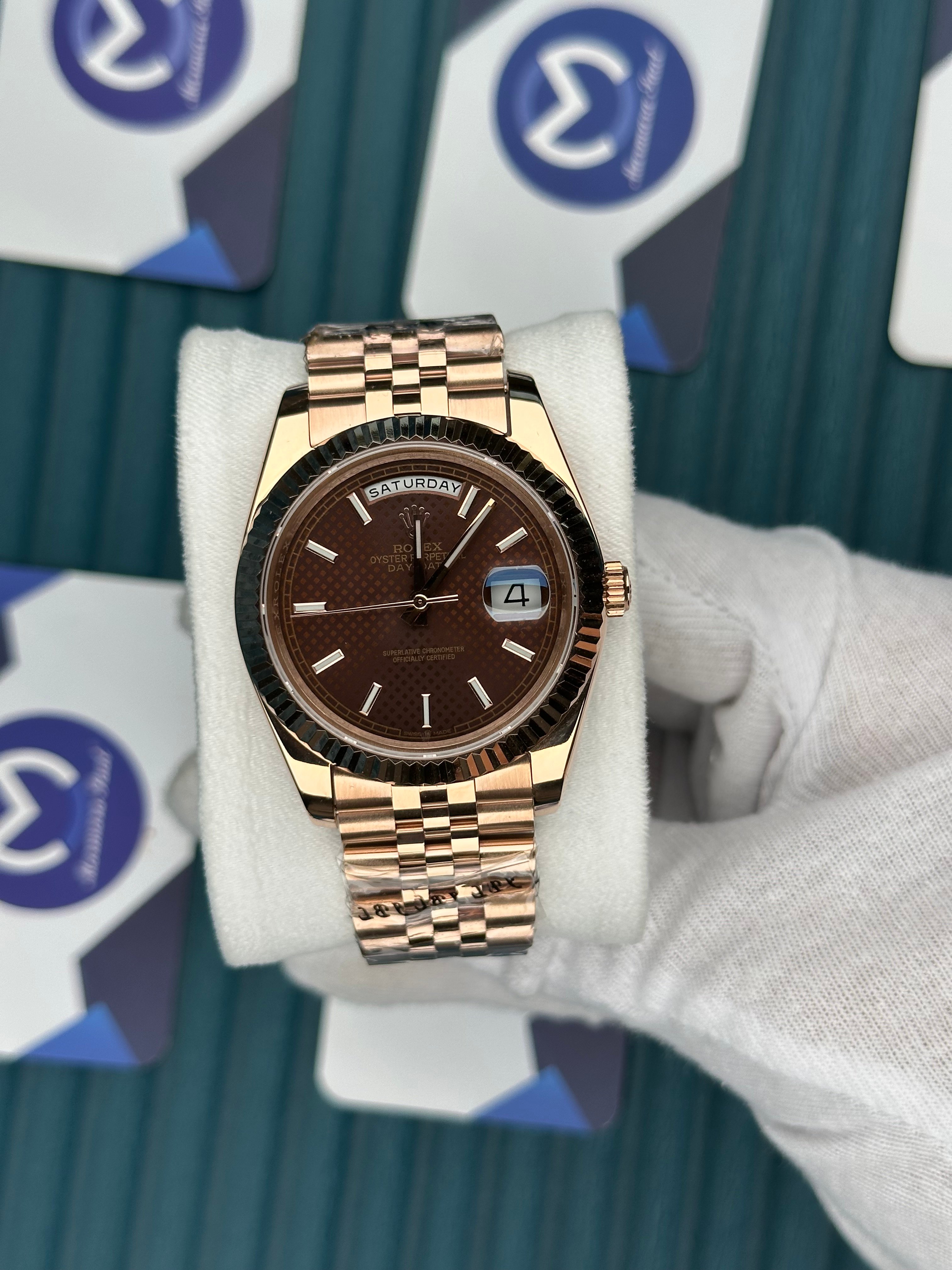ROLEX DAY-DATE CHOCOLATE MOZAIK DIAL ROSE JUBILE