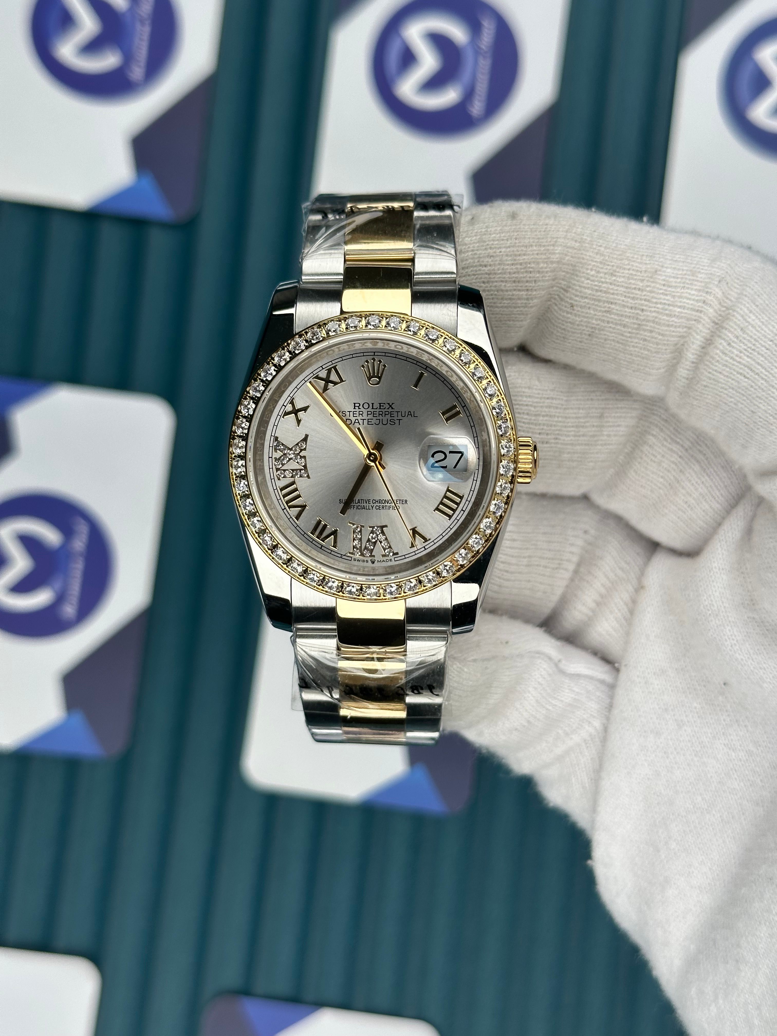 ROLEX 36 BEYAZ KADRAN ROMA PIRLANTA BEZEL GOLD-SILVER OYSTER