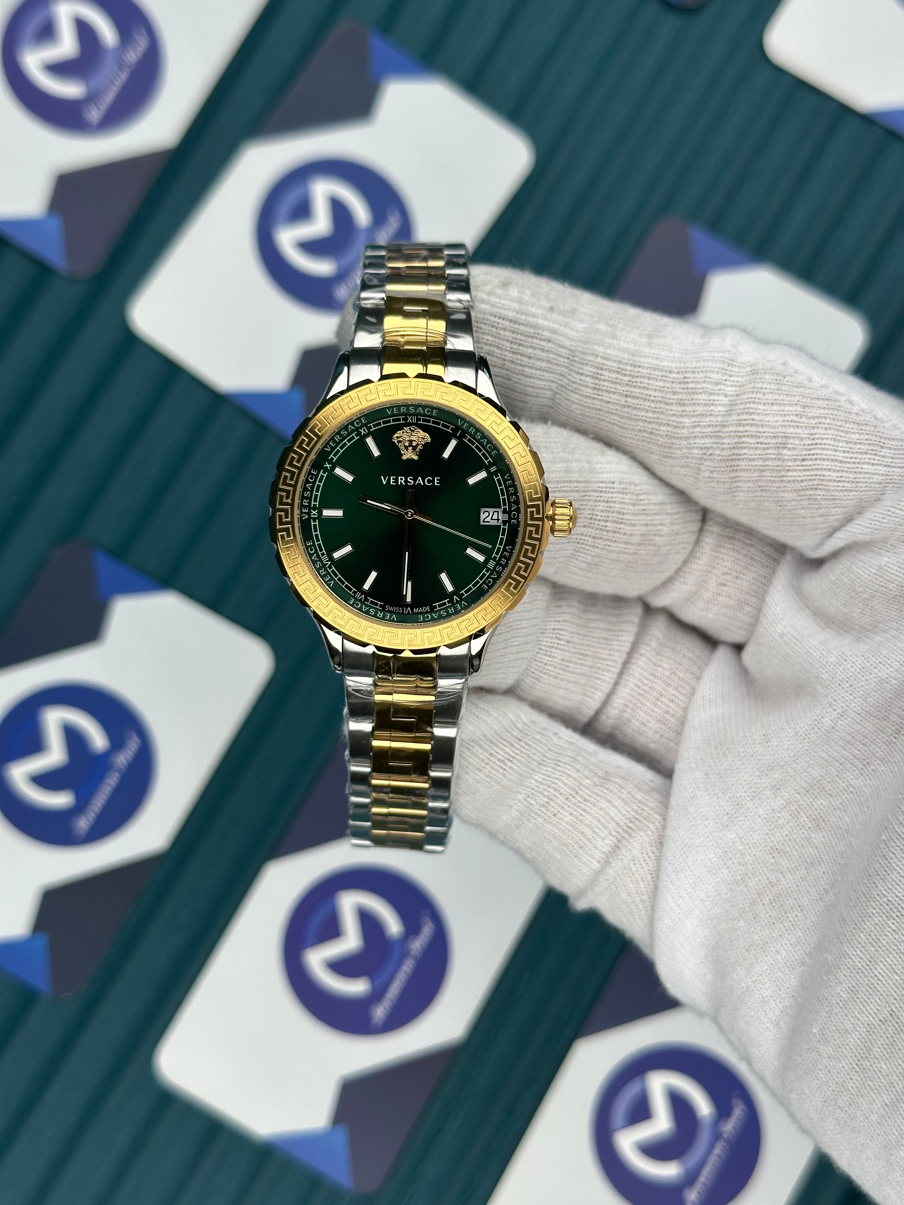 VERSACE 36 GREEN DIAL GOLD-SILVER OYSTER
