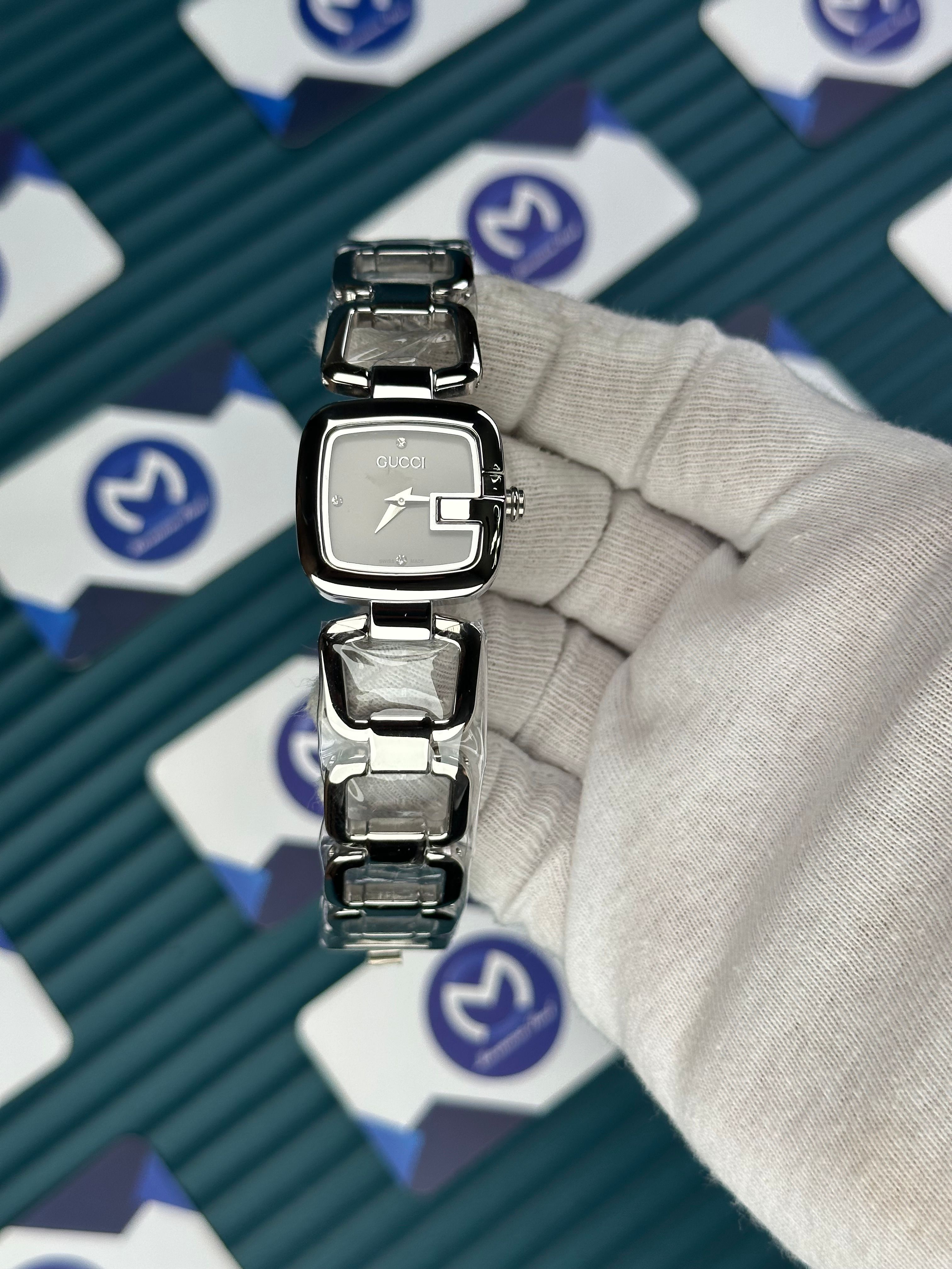 GUCCI WOMAN RING BRACELET GREY DIAL DIAMOND INDEX SILVER CORD