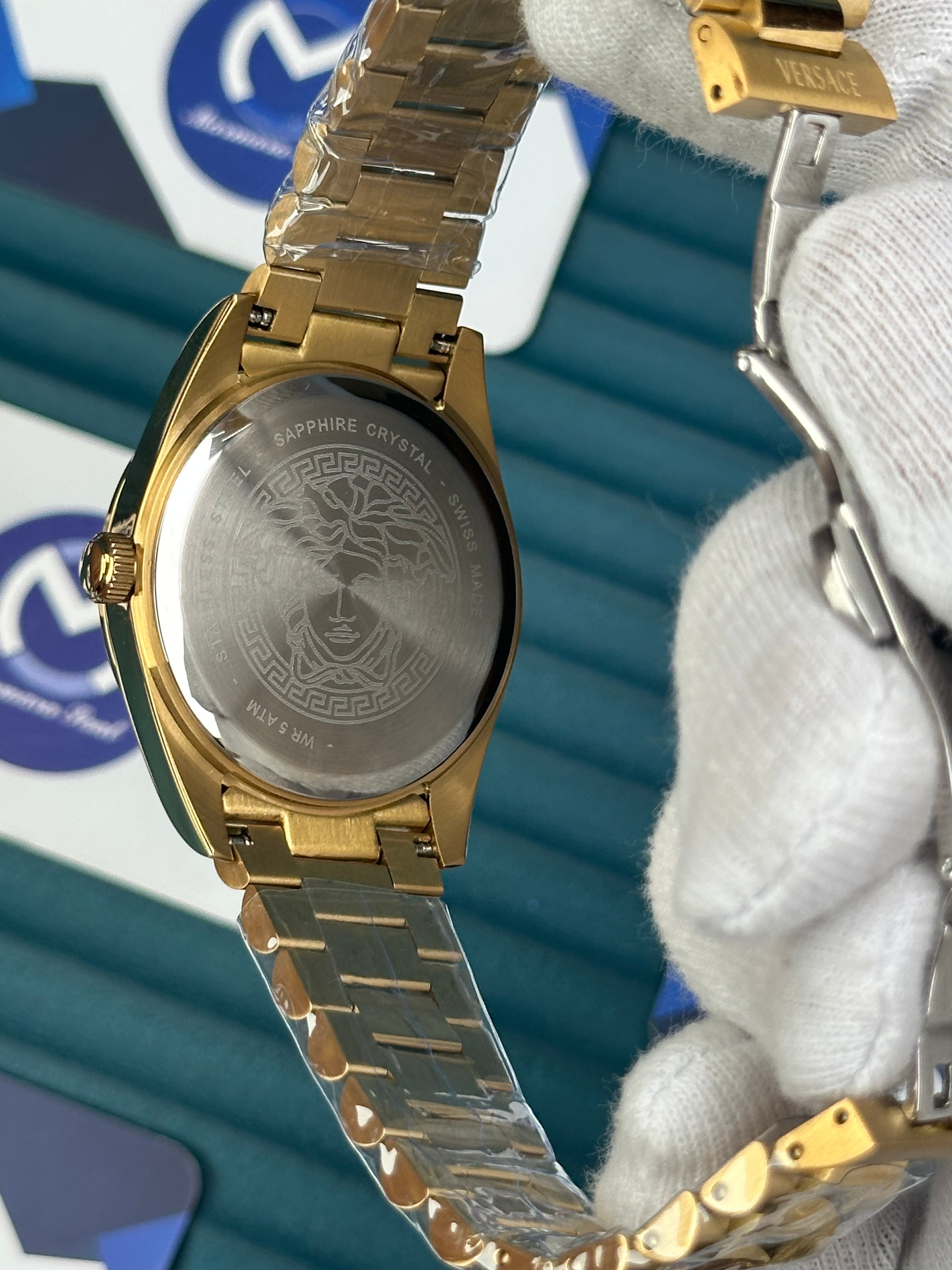 VERSACE NEW NAVY BLUE DIAL GOLD PRESIDENT