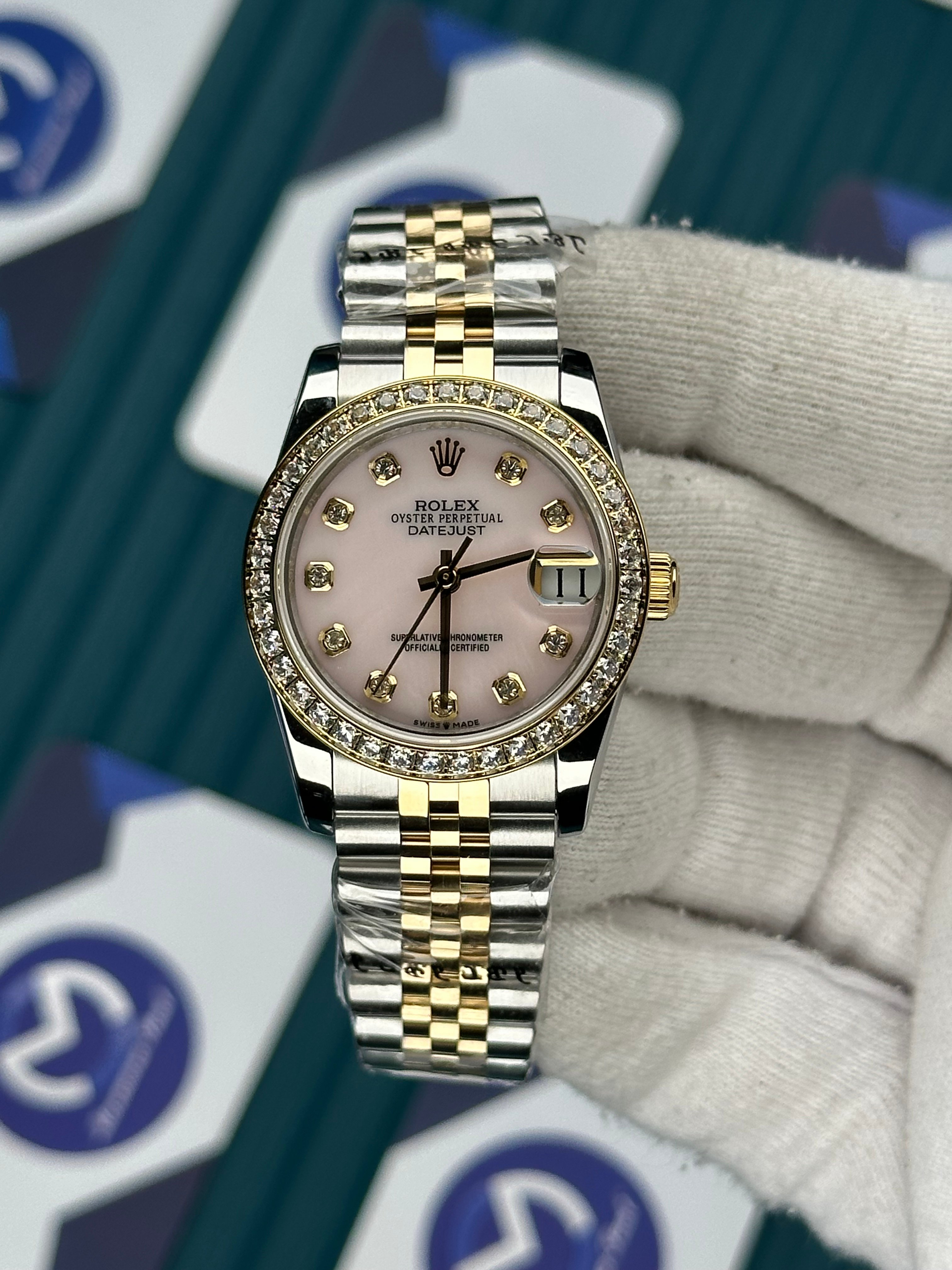 ROLEX 31 SEDEFLİ PEMBE KADRAN PIRLANTA BEZEL GOLD-SILVER JUBILEE