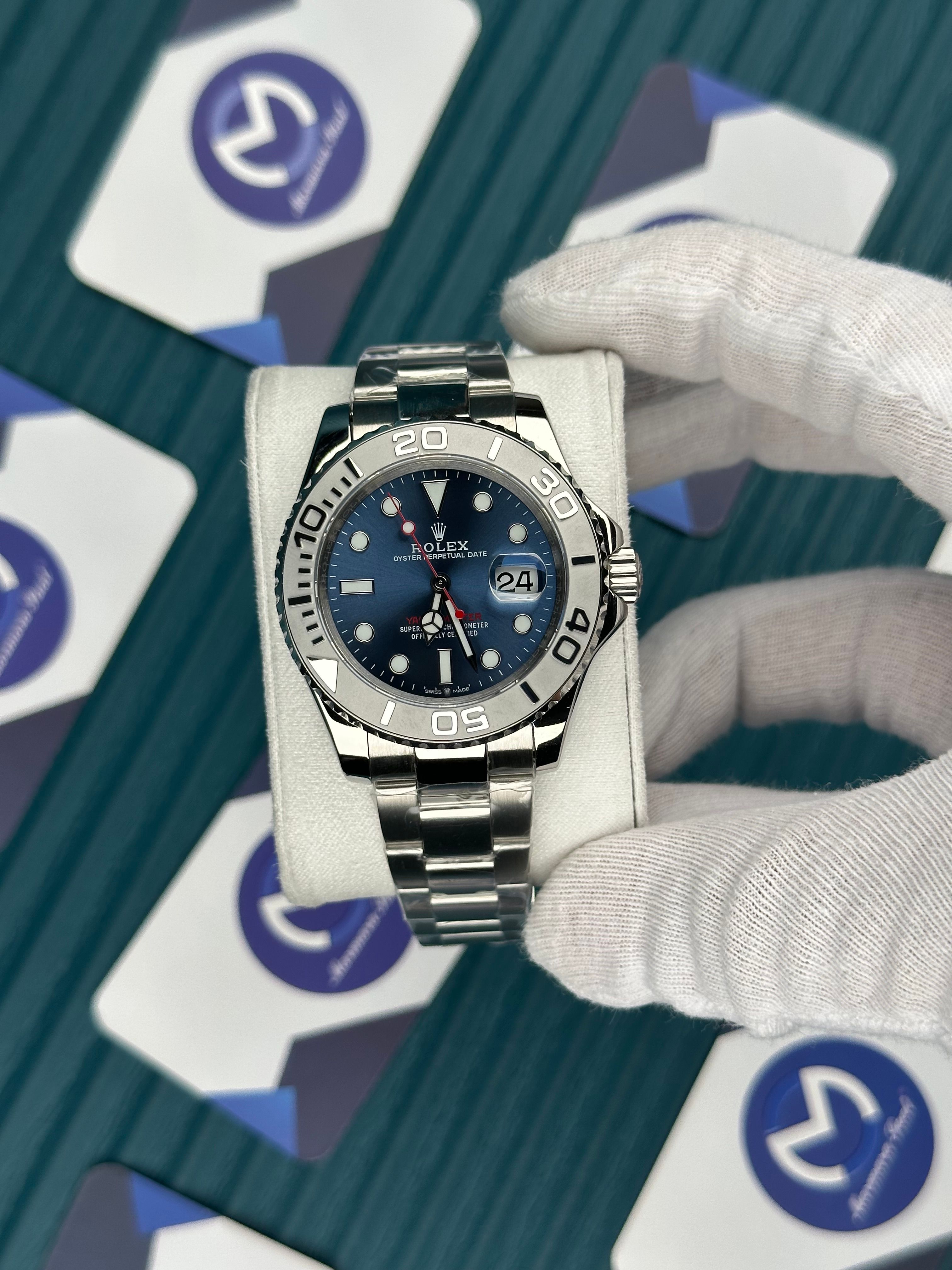 ROLEX YACHT-MASTER BLUE DIAL SILVER BEZEL AND OYSTER