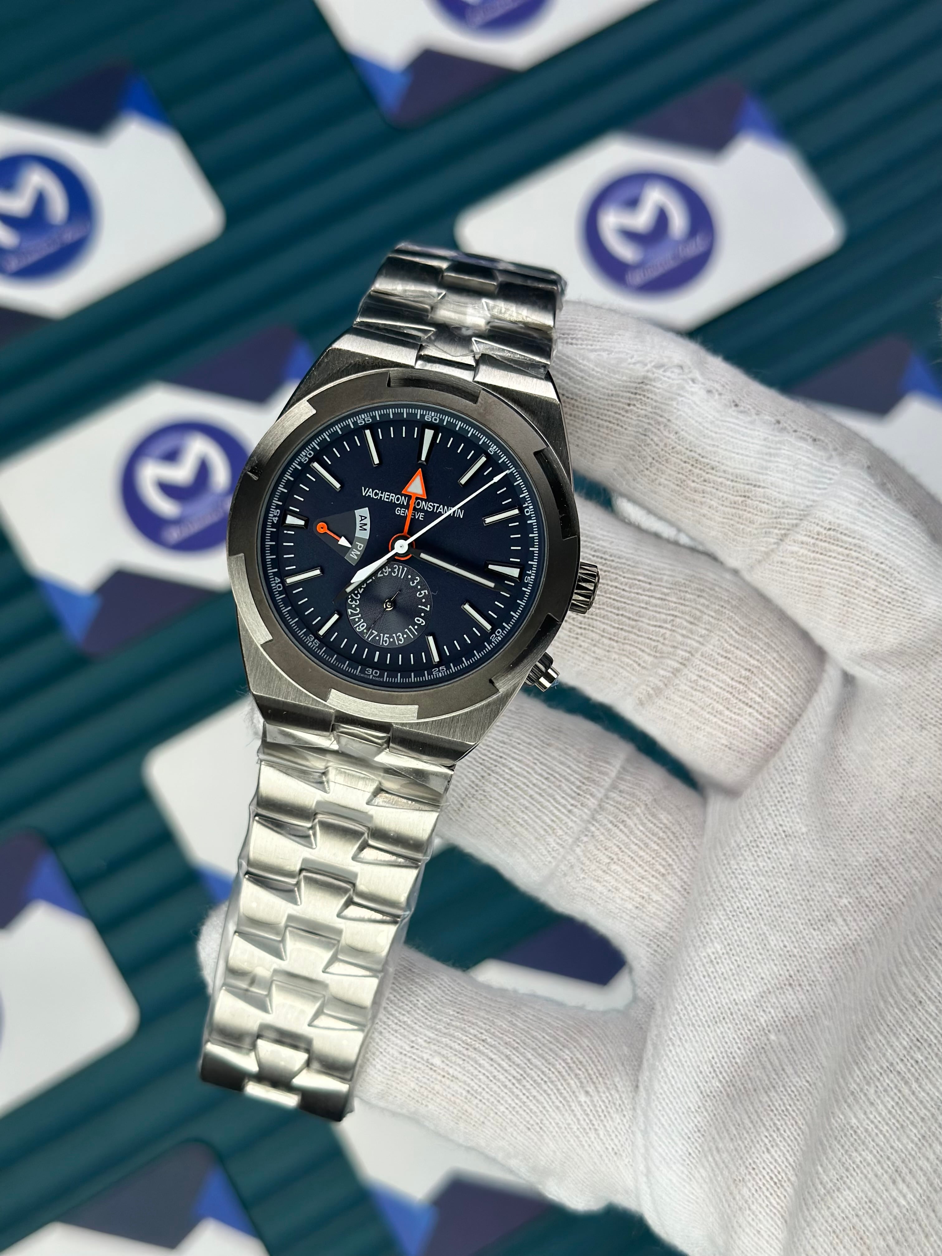 VACHERON CONSTANTIN NAVY BLUE OVERSEAS DUAL TIME SILVER