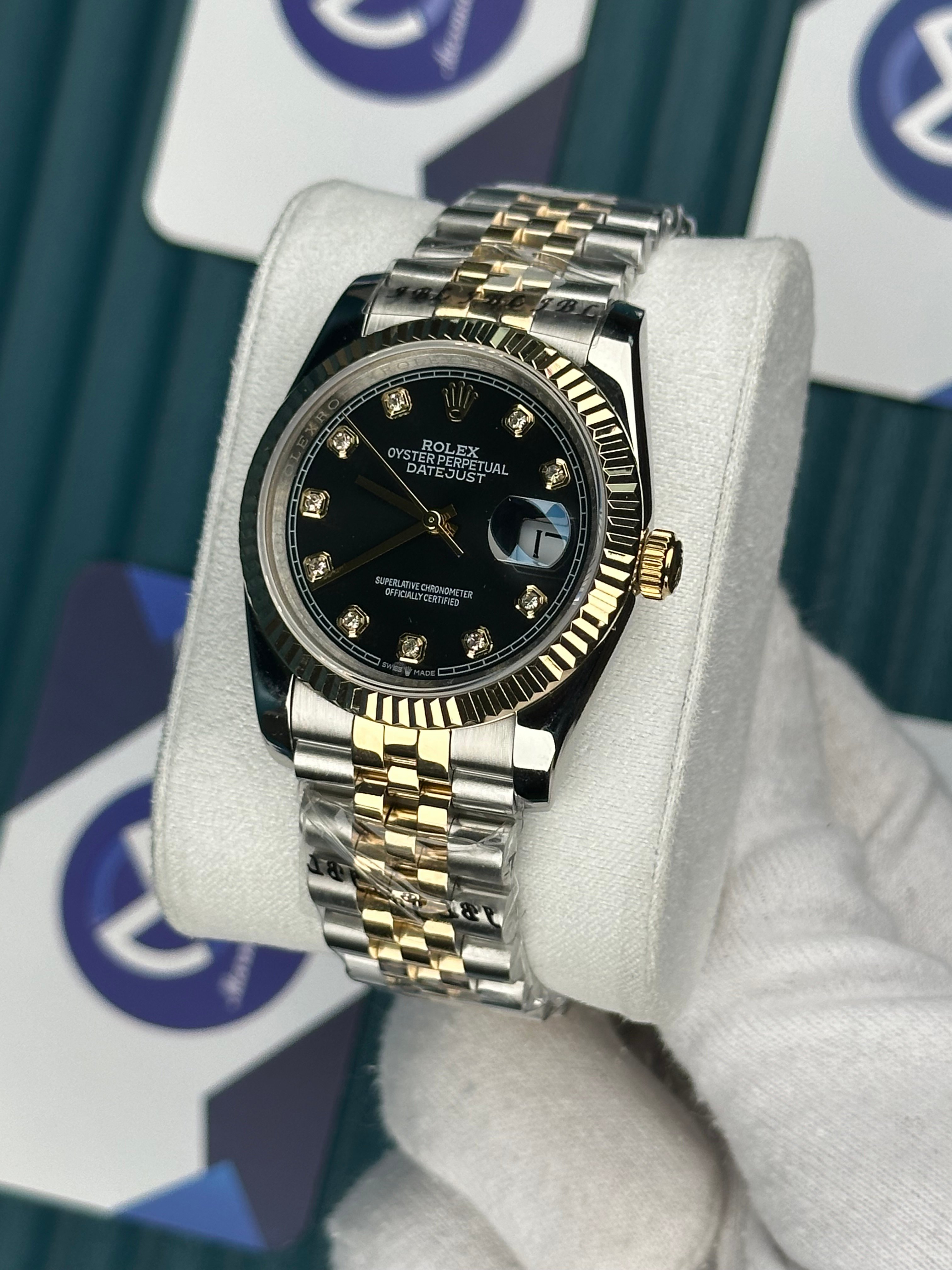 ROLEX 36 SİYAH KADRAN PIRLANTA INDEX GOLD-SILVER JUBILEE