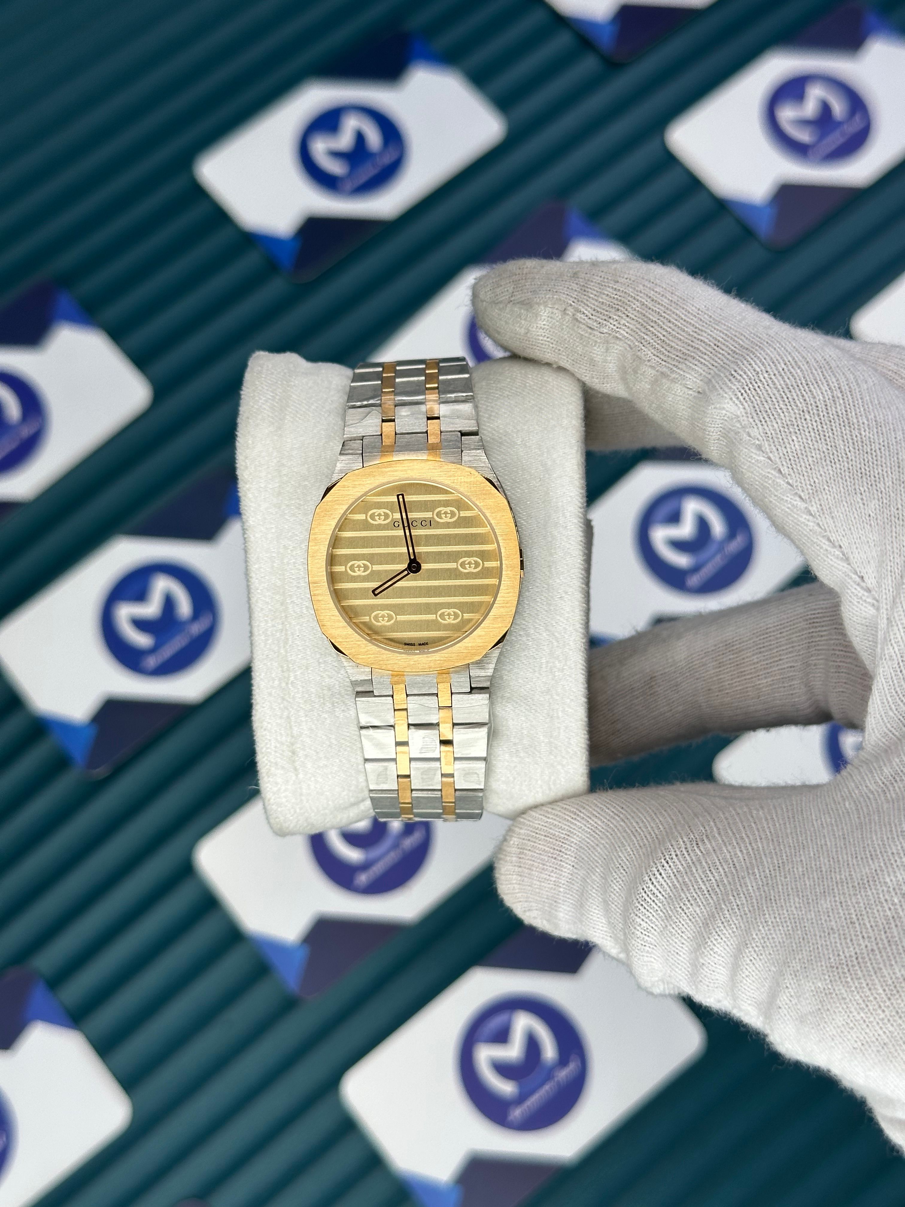 GUCCI WOMAN YELLOW DIAL BRUSH MARKS GOLD-SILVER 
