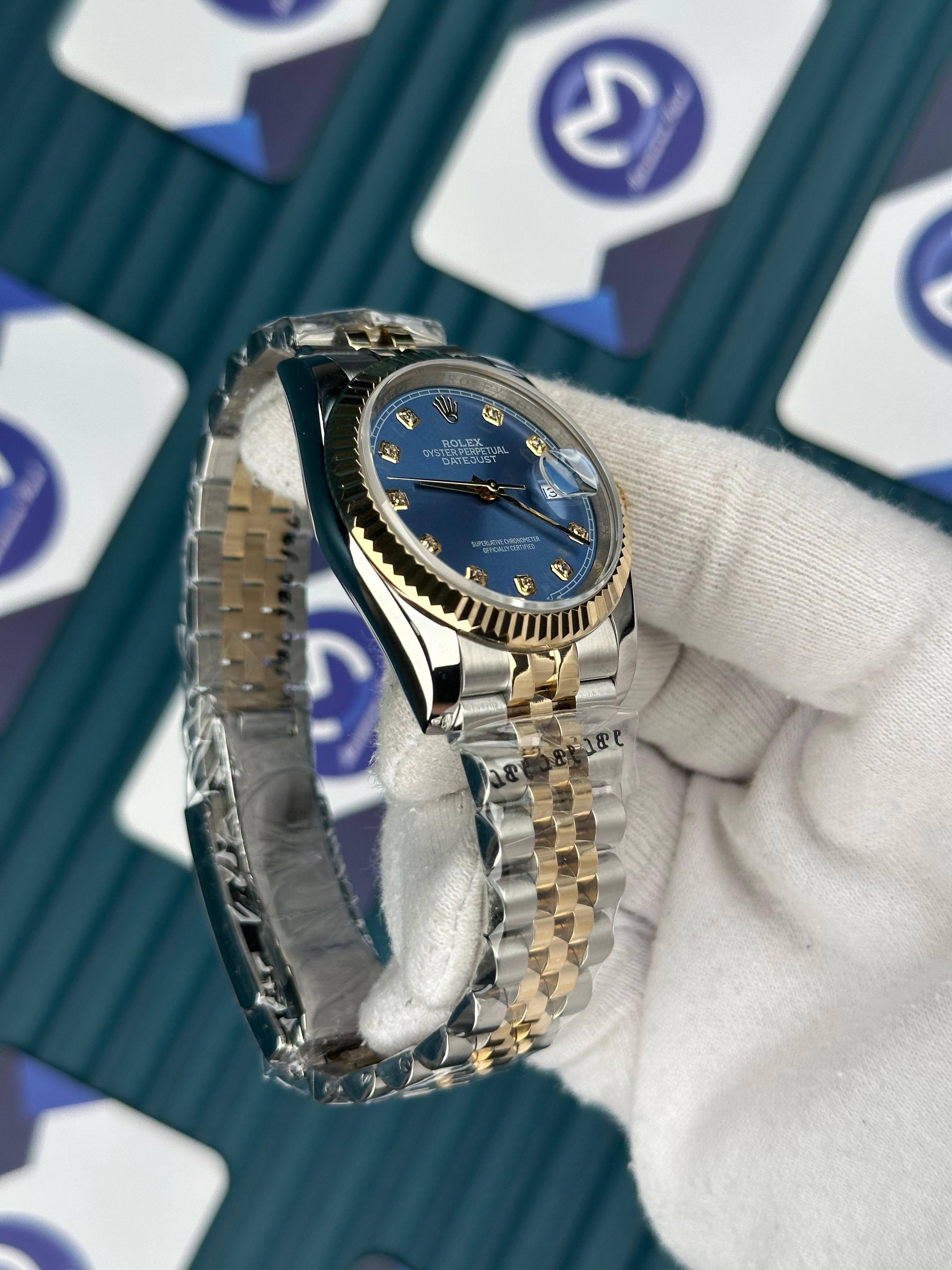 ROLEX 36 BLUE DIAL PIRLANTA INDEX GOLD-SILVER