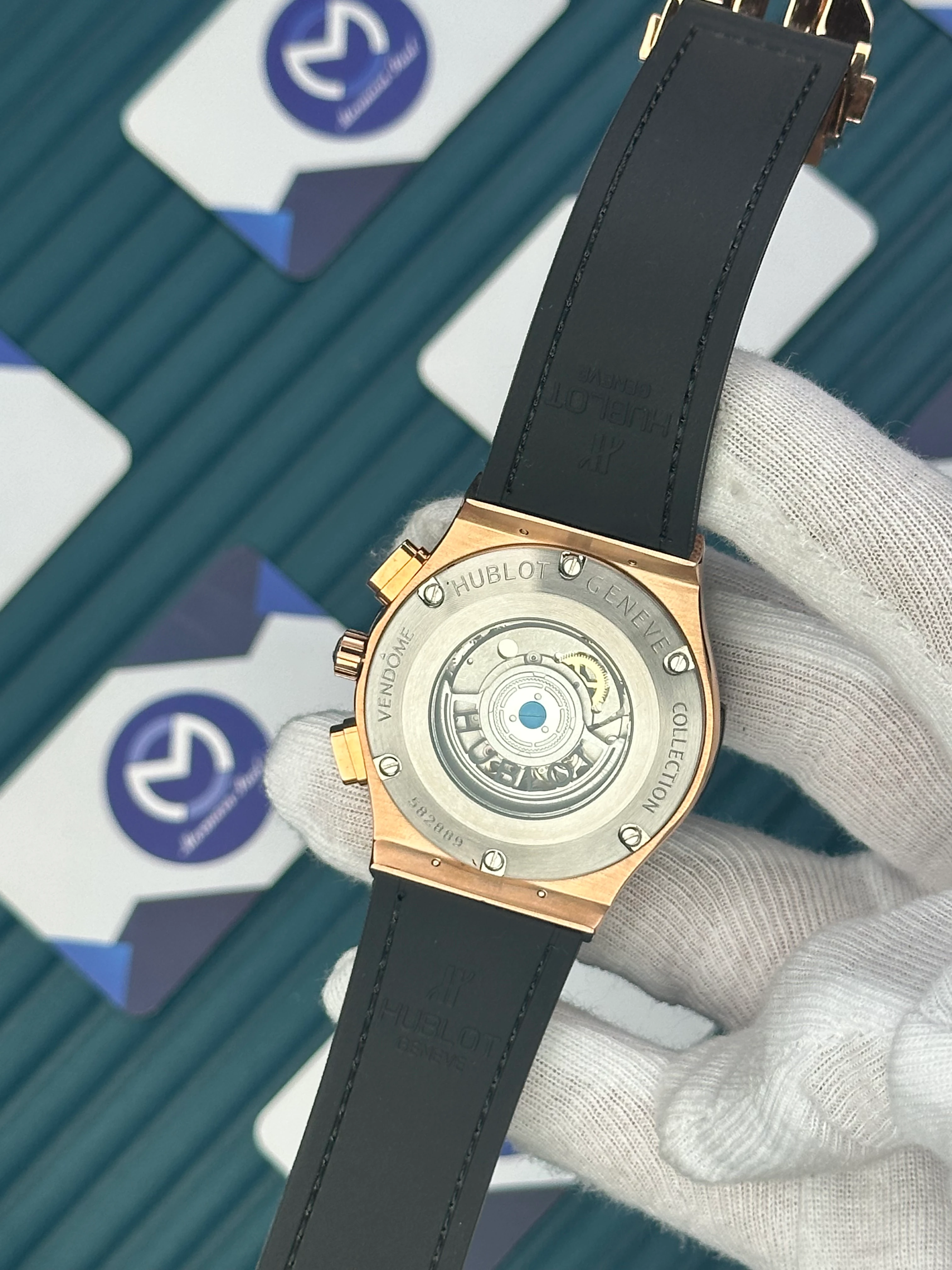 HUBLOT AUTOMATIC CLASSIC FUSHION VENDOME BEIGE DIAL BROWN LEATHER CORD 