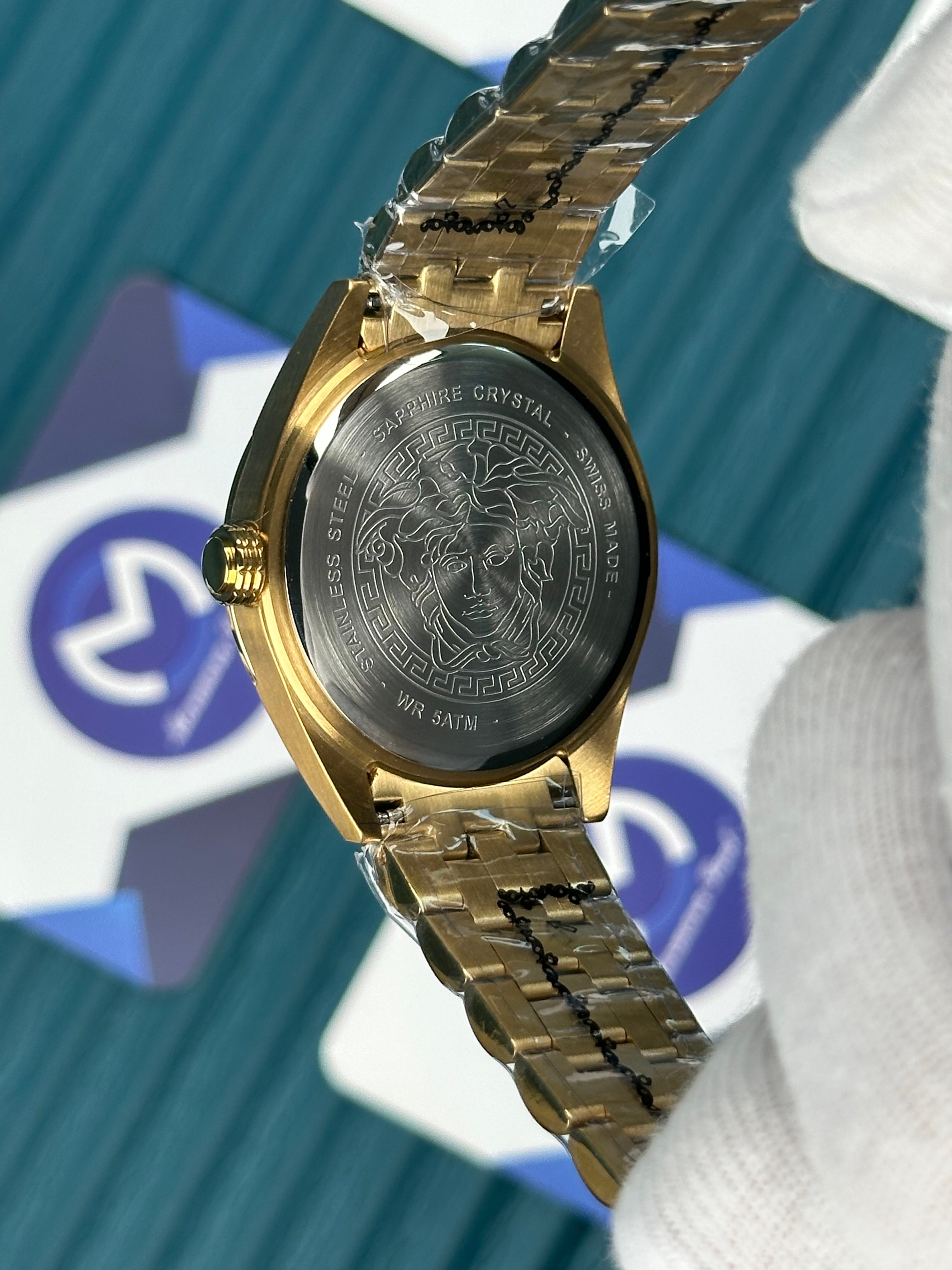 VERSACE 36 BLACK DIAL GOLD SILVER