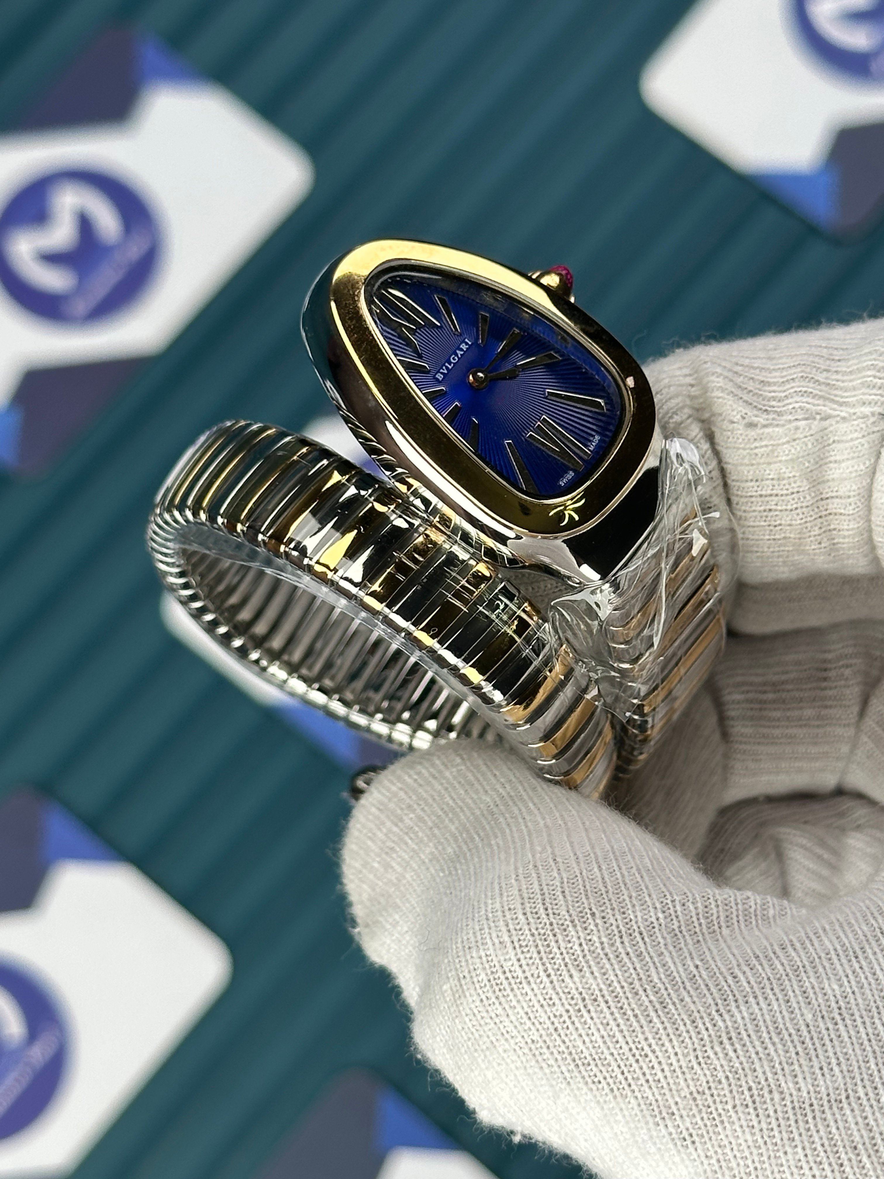 BVLGARI SERPENTI BLUE DIAL GOLD-SILVER SHORT TUBOGAS