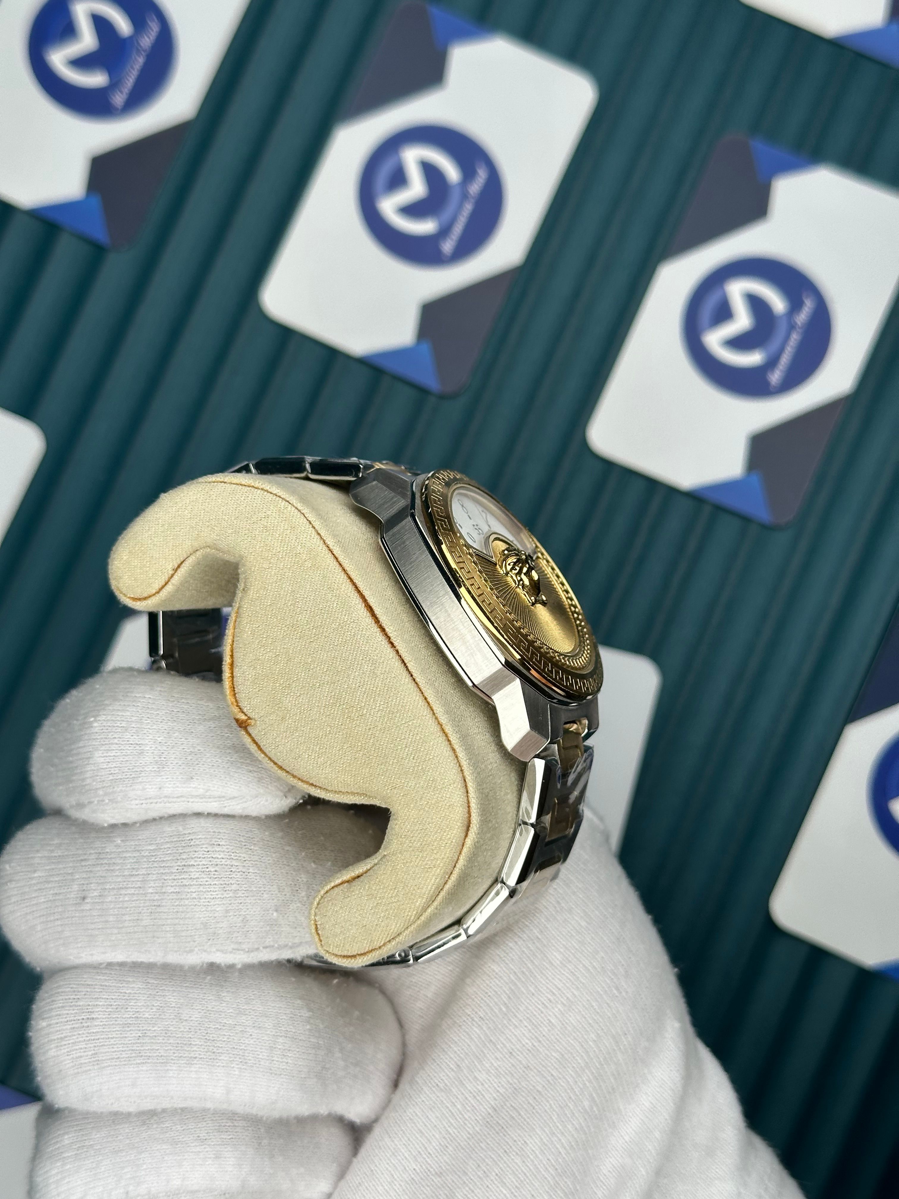 Versace Gold-Silver Yeni Nesil 3D Logolu Beyaz Kadran