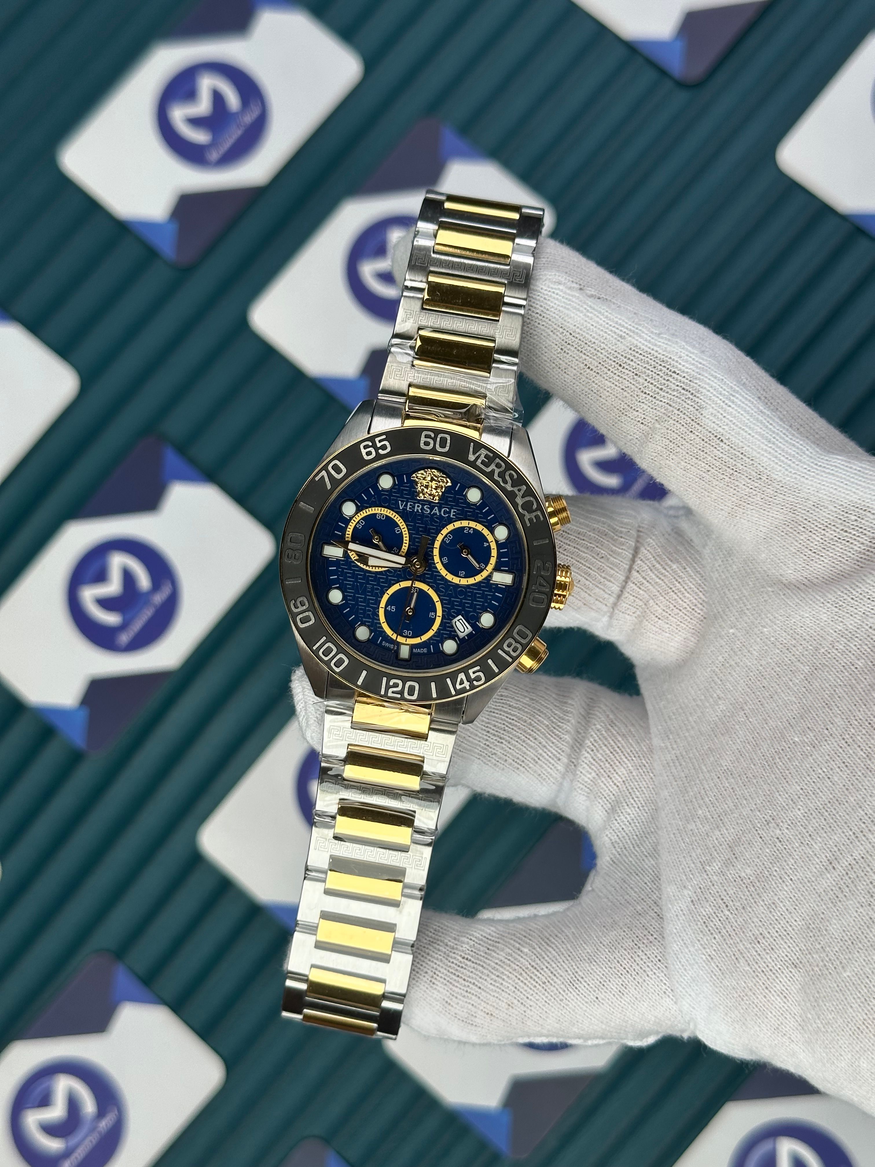 VERSACE BLUE DIAL CHRONOMOMETER NEW SEASON GOLD-SILVER