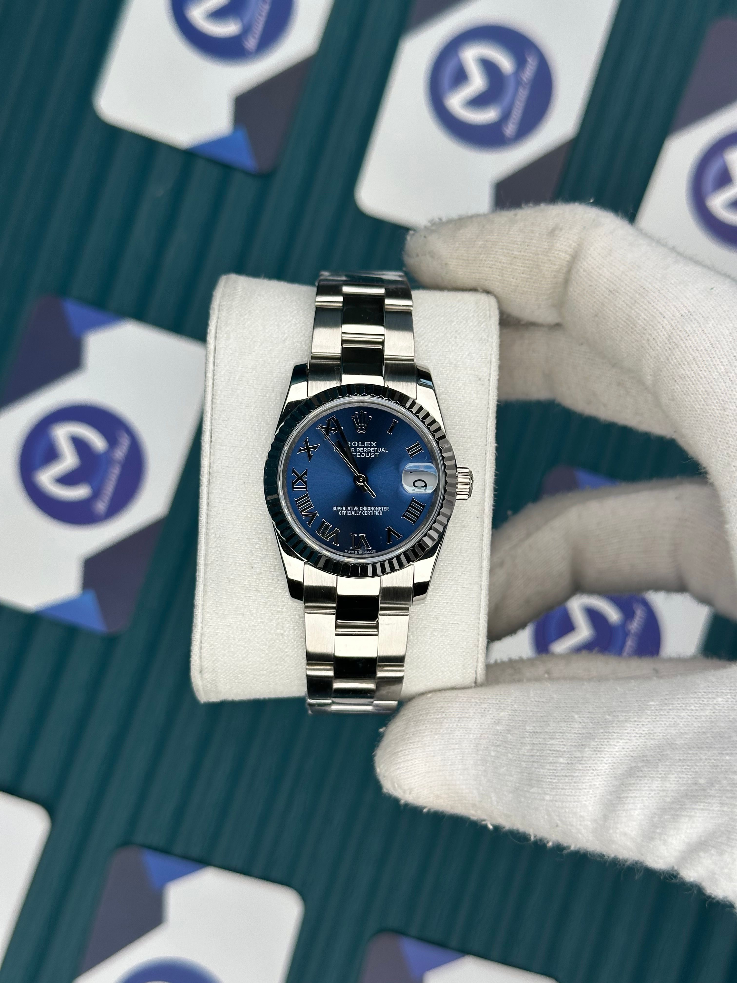 ROLEX 31 BLUE DIAL ROMA INDEX SILVER OYSTER