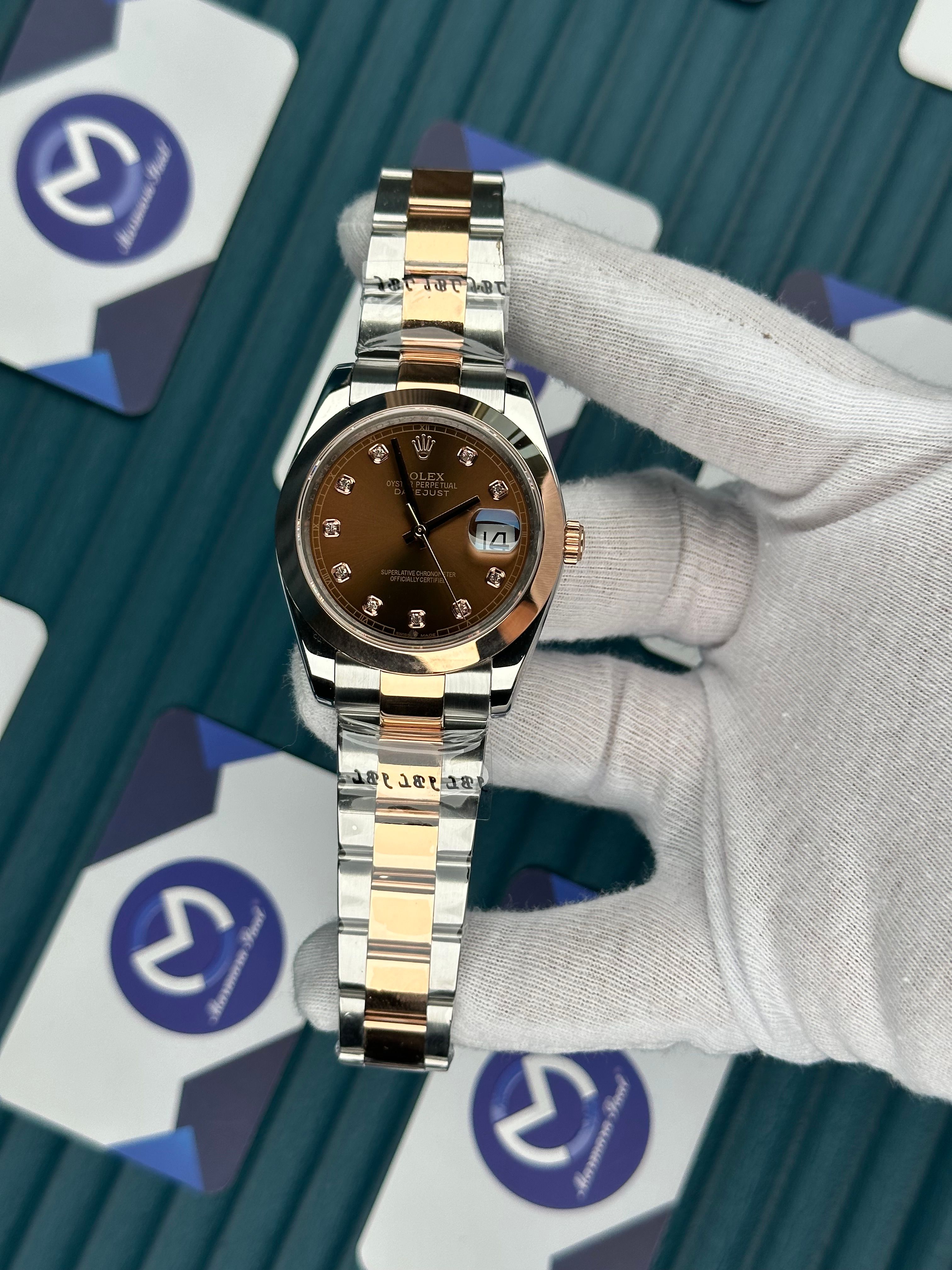 ROLEX DATEJUST CHOCOLATE DIAMOND INDEX OVAL BEZEL ROSE-SILVER