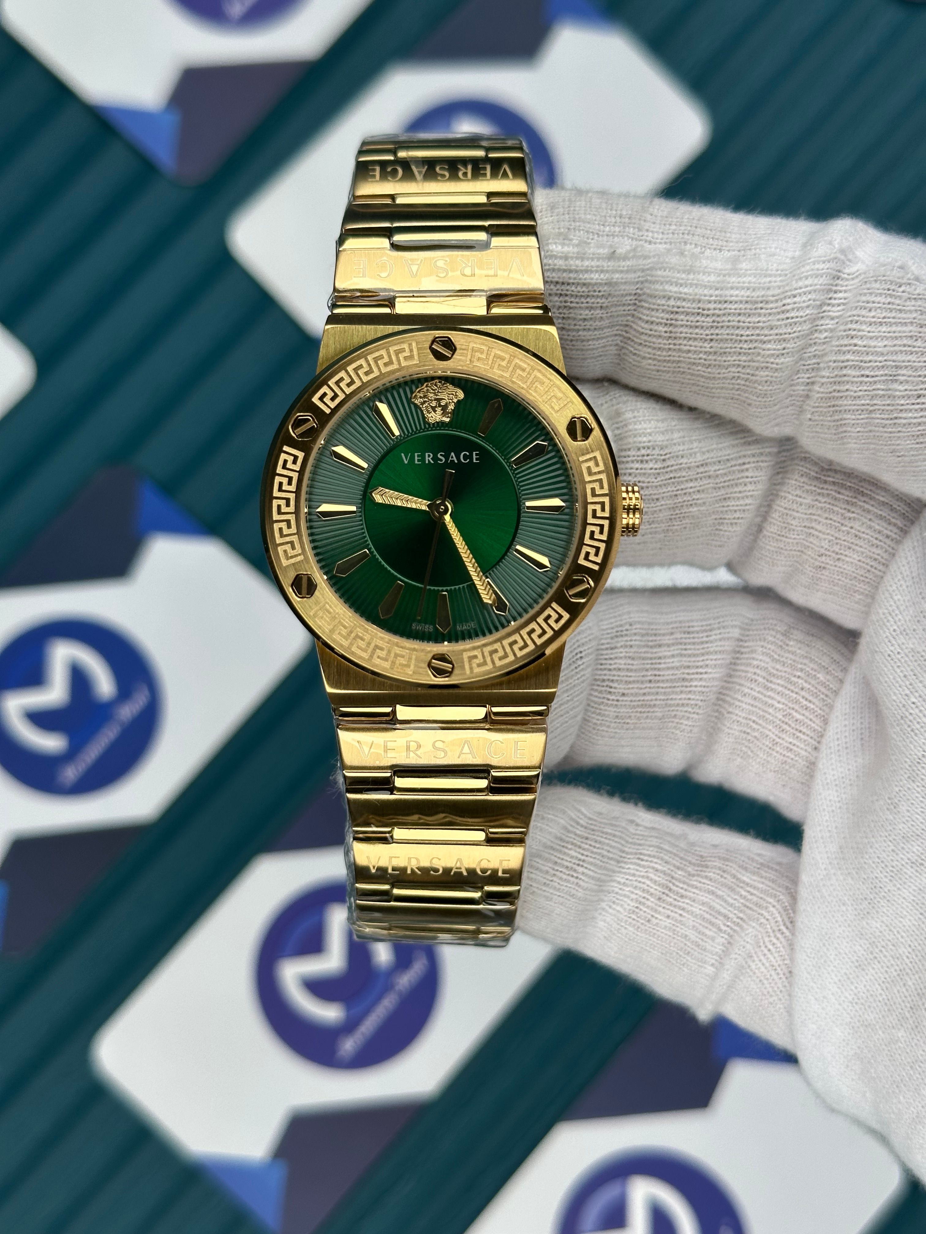 VERSACE 36 GREEN DIAL GOLD CORD