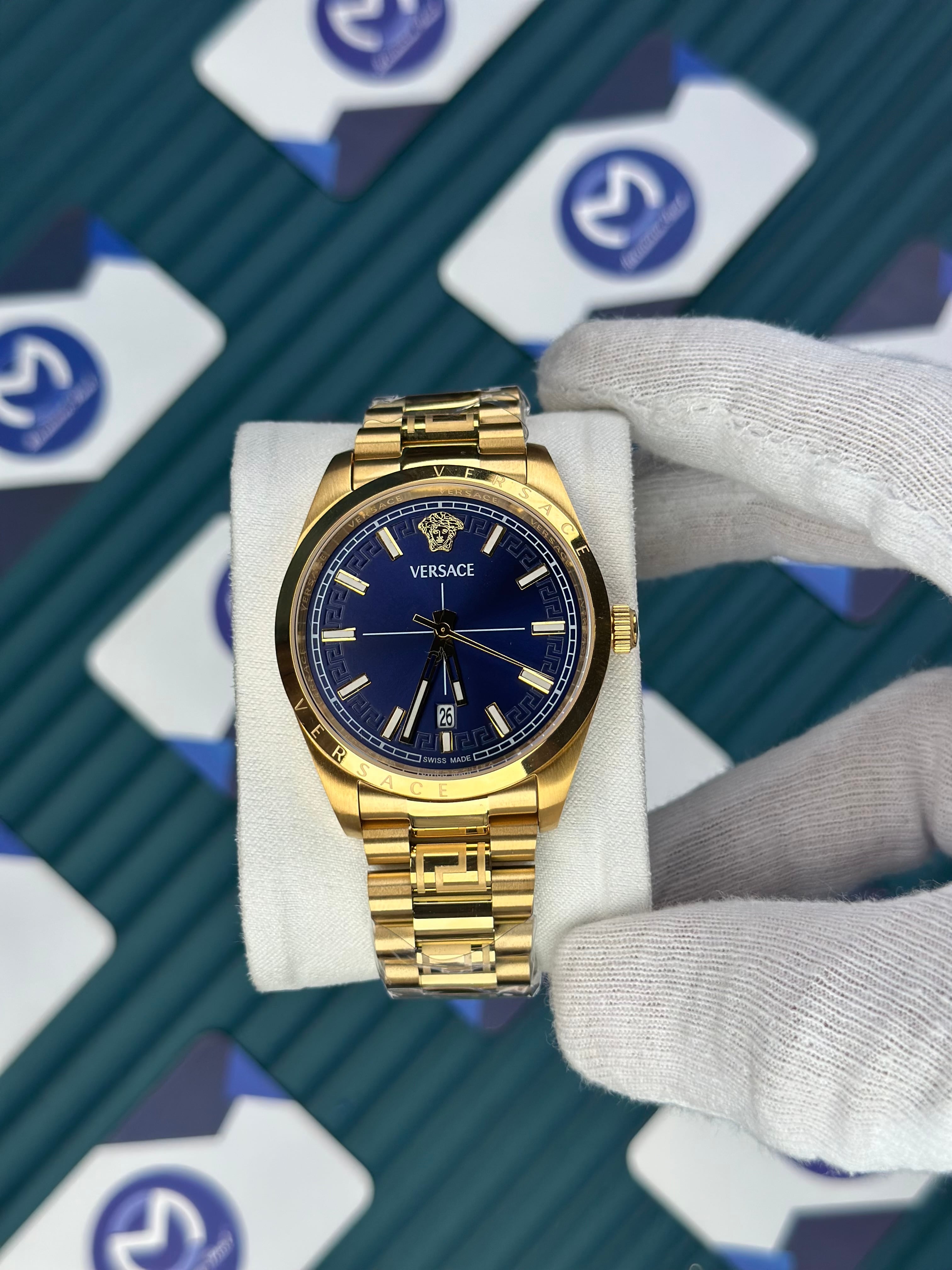 VERSACE NEW NAVY BLUE DIAL GOLD PRESIDENT