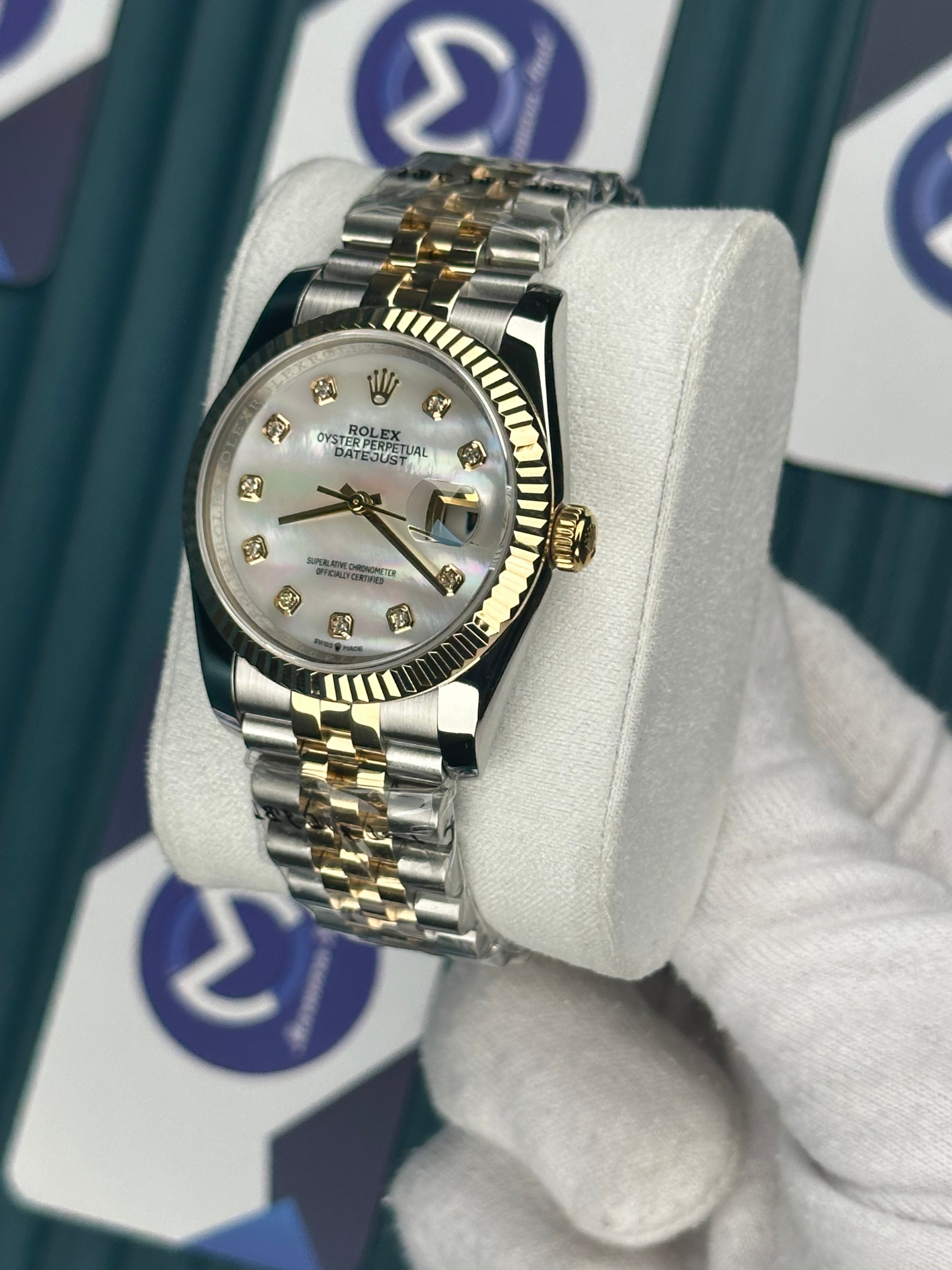 ROLEX 36 SEDEFLİ BEYAZ KADRAN PIRLANTA INDEX GOLD-SILVER JUBILEE