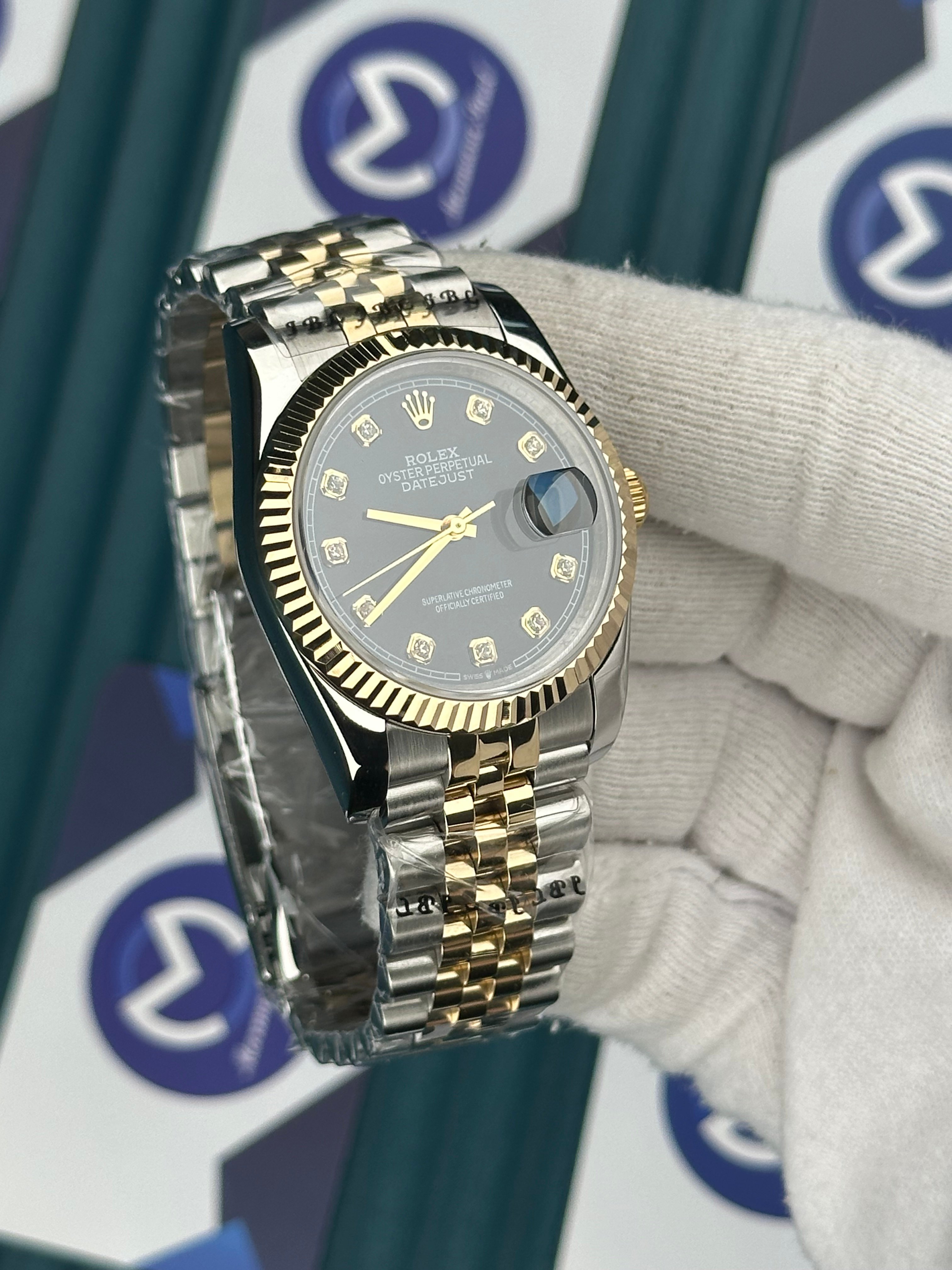 ROLEX 36 SİYAH KADRAN PIRLANTA INDEX GOLD-SILVER JUBILEE