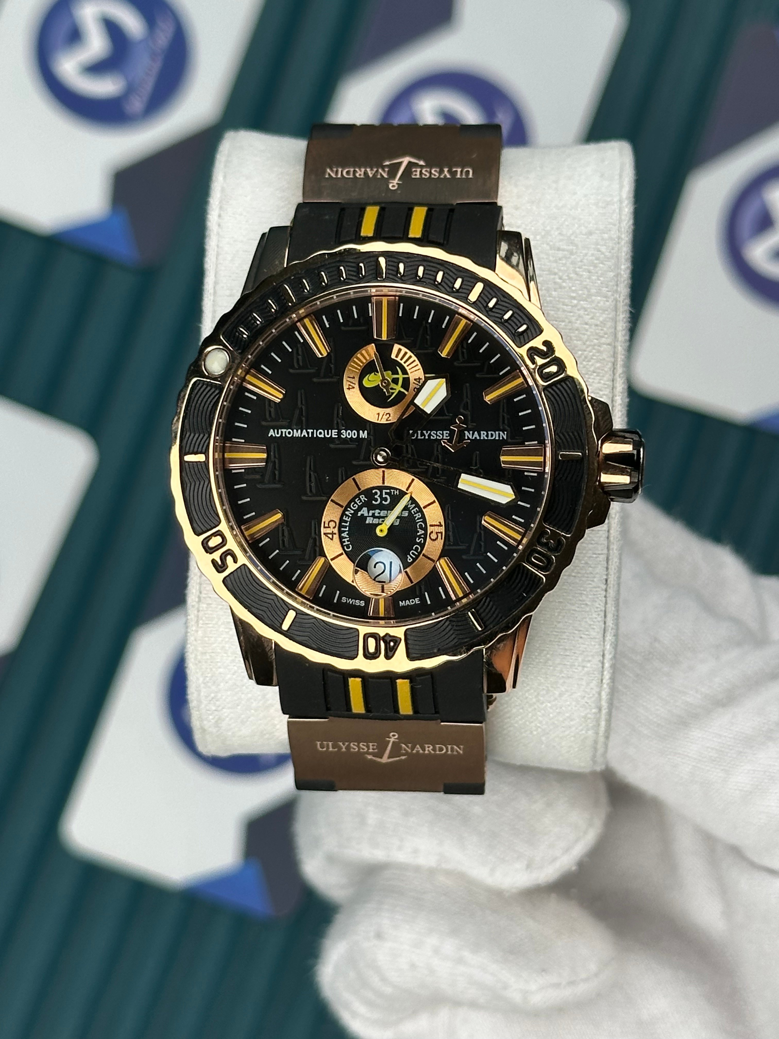 Ulysse Nardin Rose Case Black Cord Yellow Line Chronograph Automatic