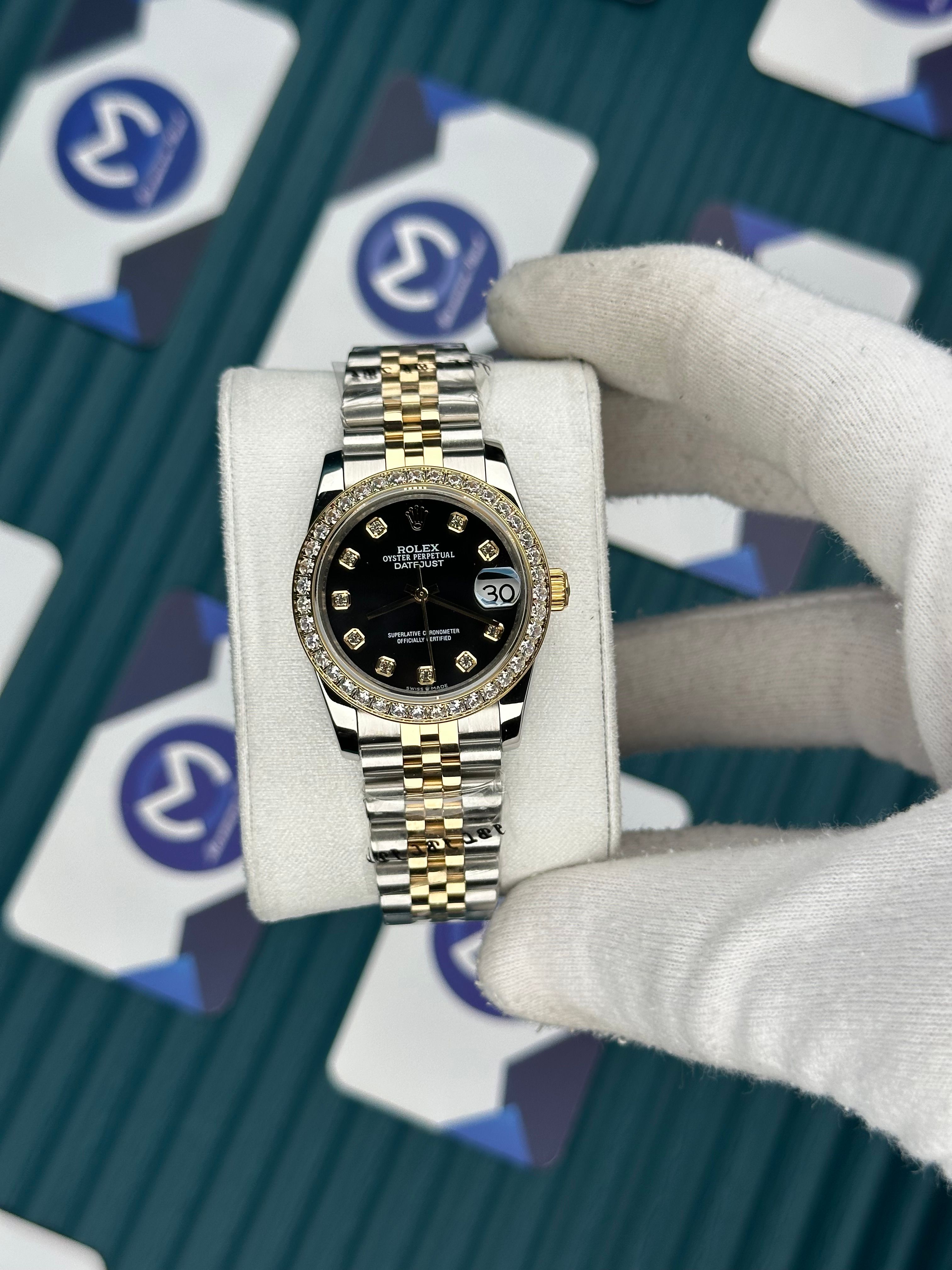 ROLEX 31 SİYAH KADRAN PIRLANTA BEZEL GOLD-SILVER JUBILEE