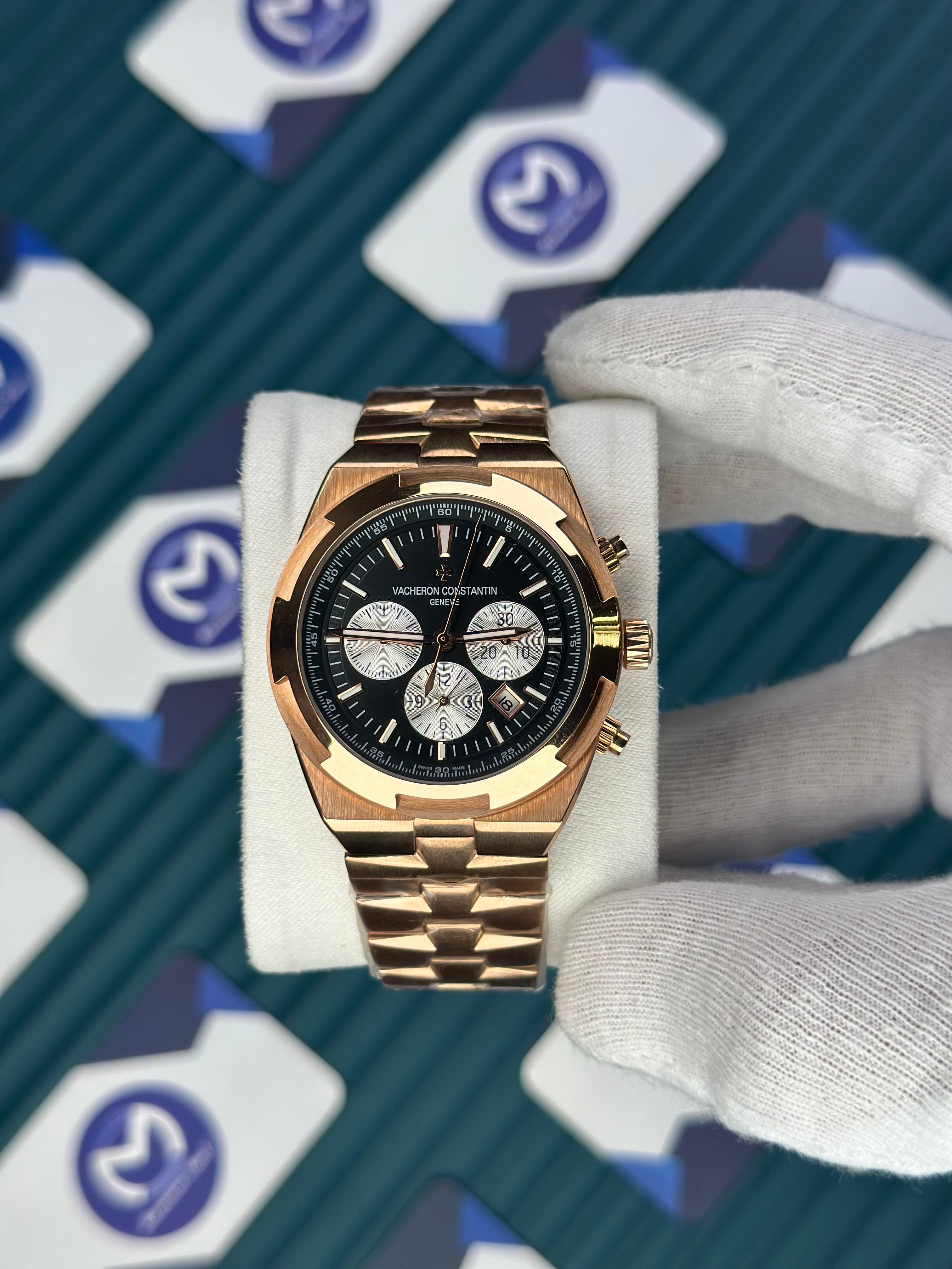 VACHERON CONSTANTIN BLACK OVERSEAS WHITE CHRONOGRAPH ROSE