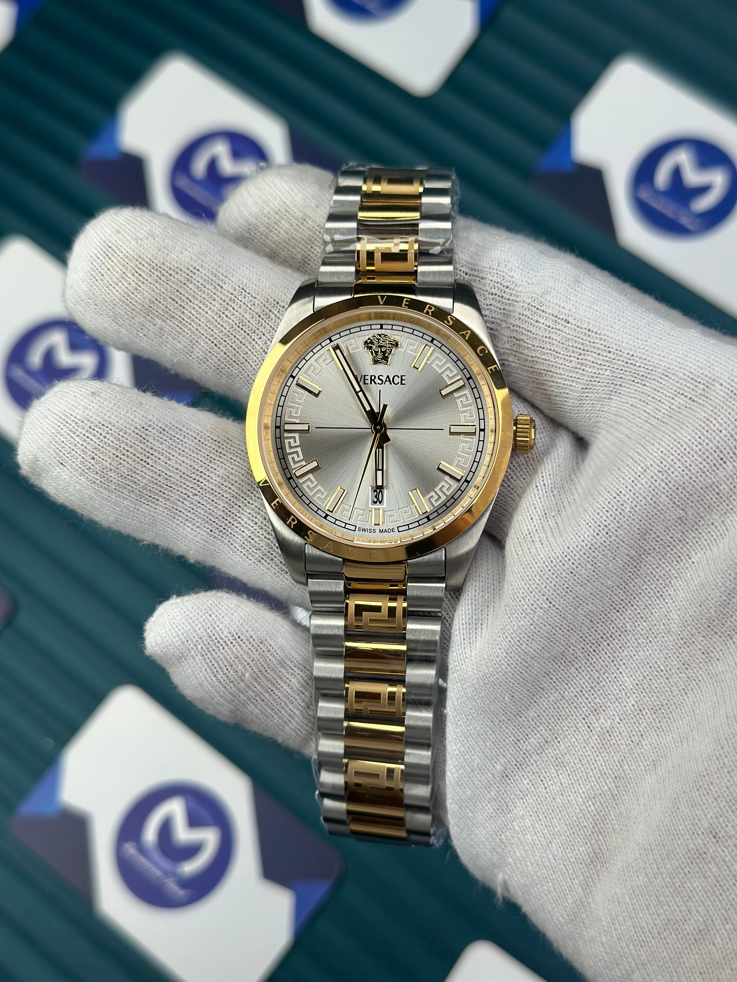 VERSACE NEW WHITE DIAL GOLD-SILVER PRESIDENT