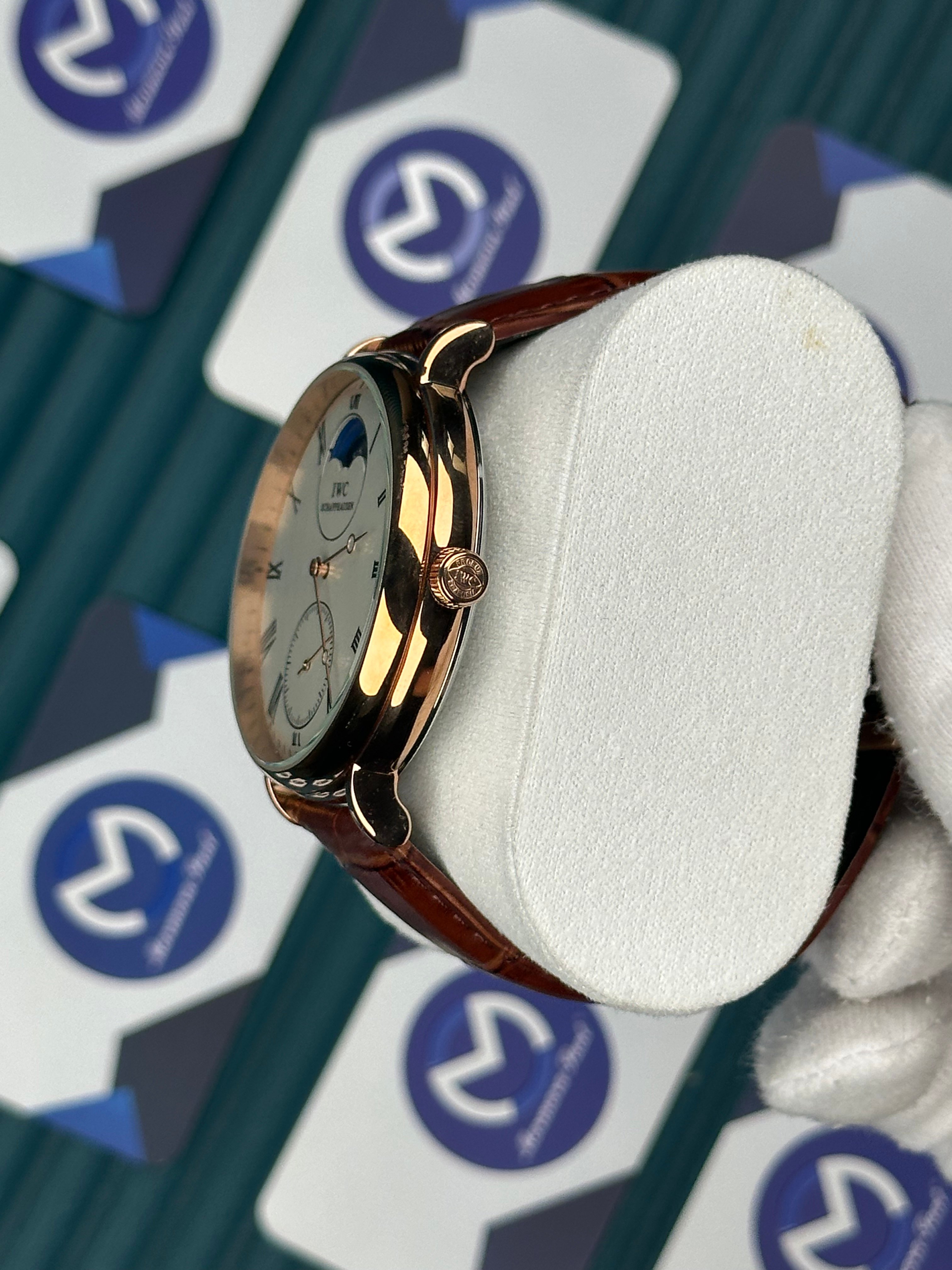 IWC Schaffhausen Moon Brown Leather Cord White Dial
