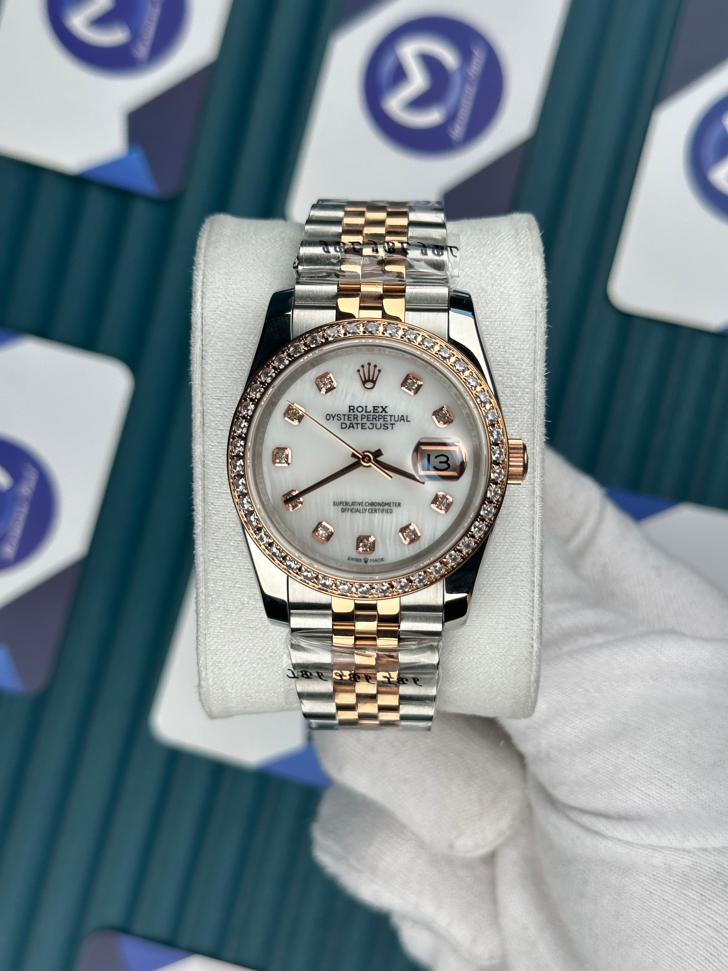 ROLEX 36 SEDEF BEYAZ KADRAN PIRLANTA BEZEL ROSE-SILVER JUBILEE