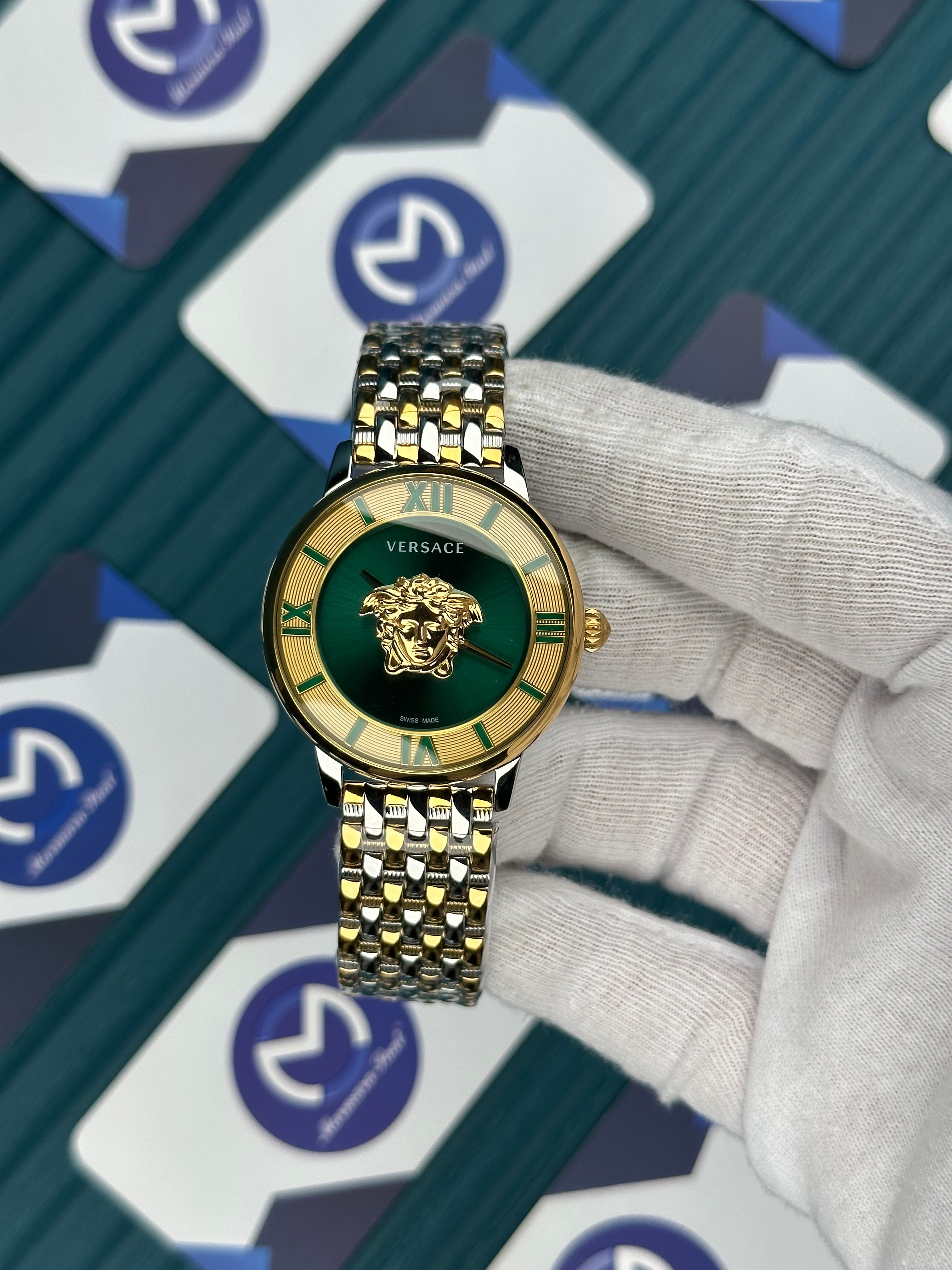 VERSACE 36 GREEN GOLD 3D DIAL ROMA INDEX JUBILE GOLD-SILVER