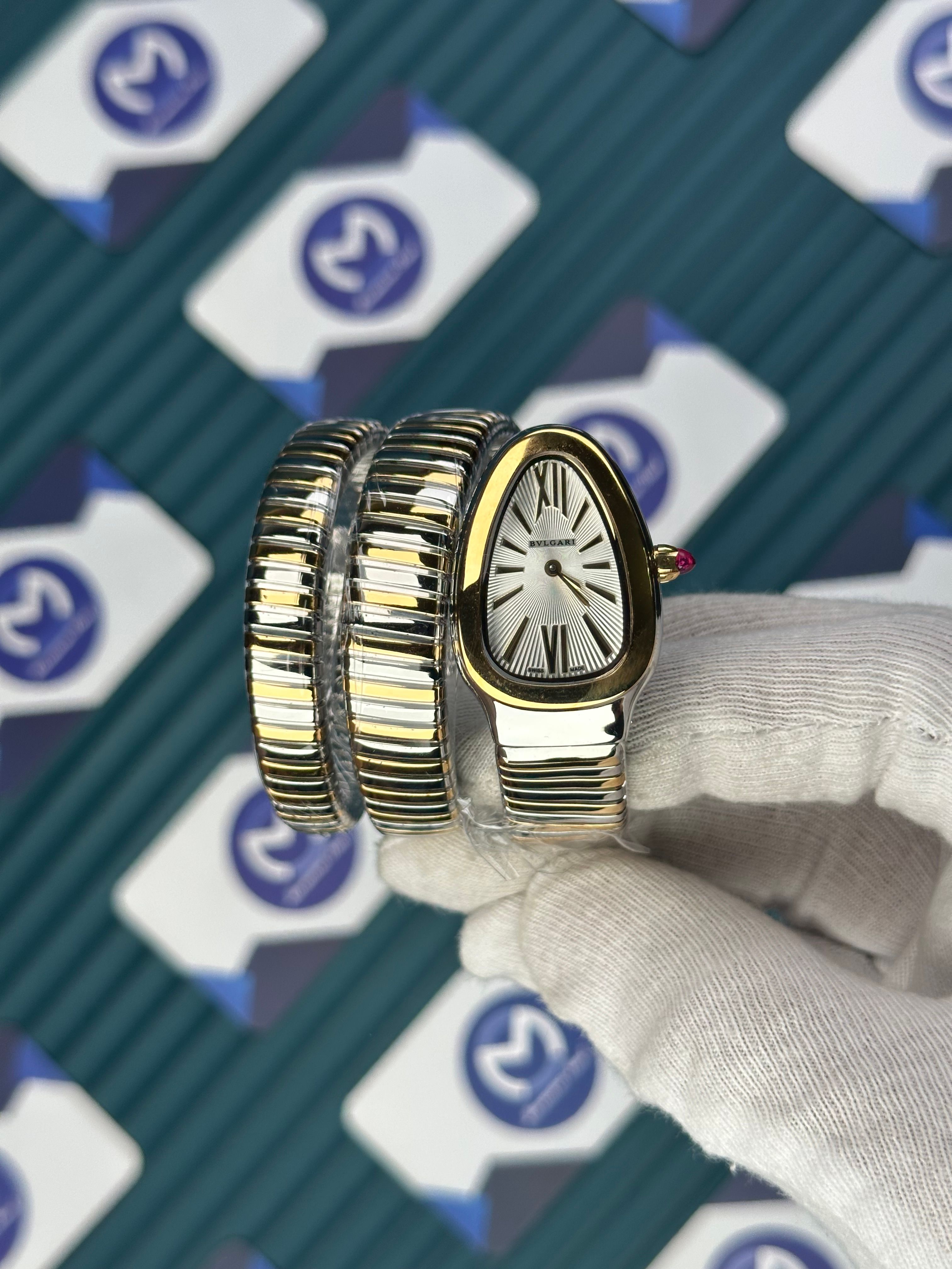BVLGARI SERPENTI WHITE DIAL GOLD-SILVER LONG TUBOGAS 