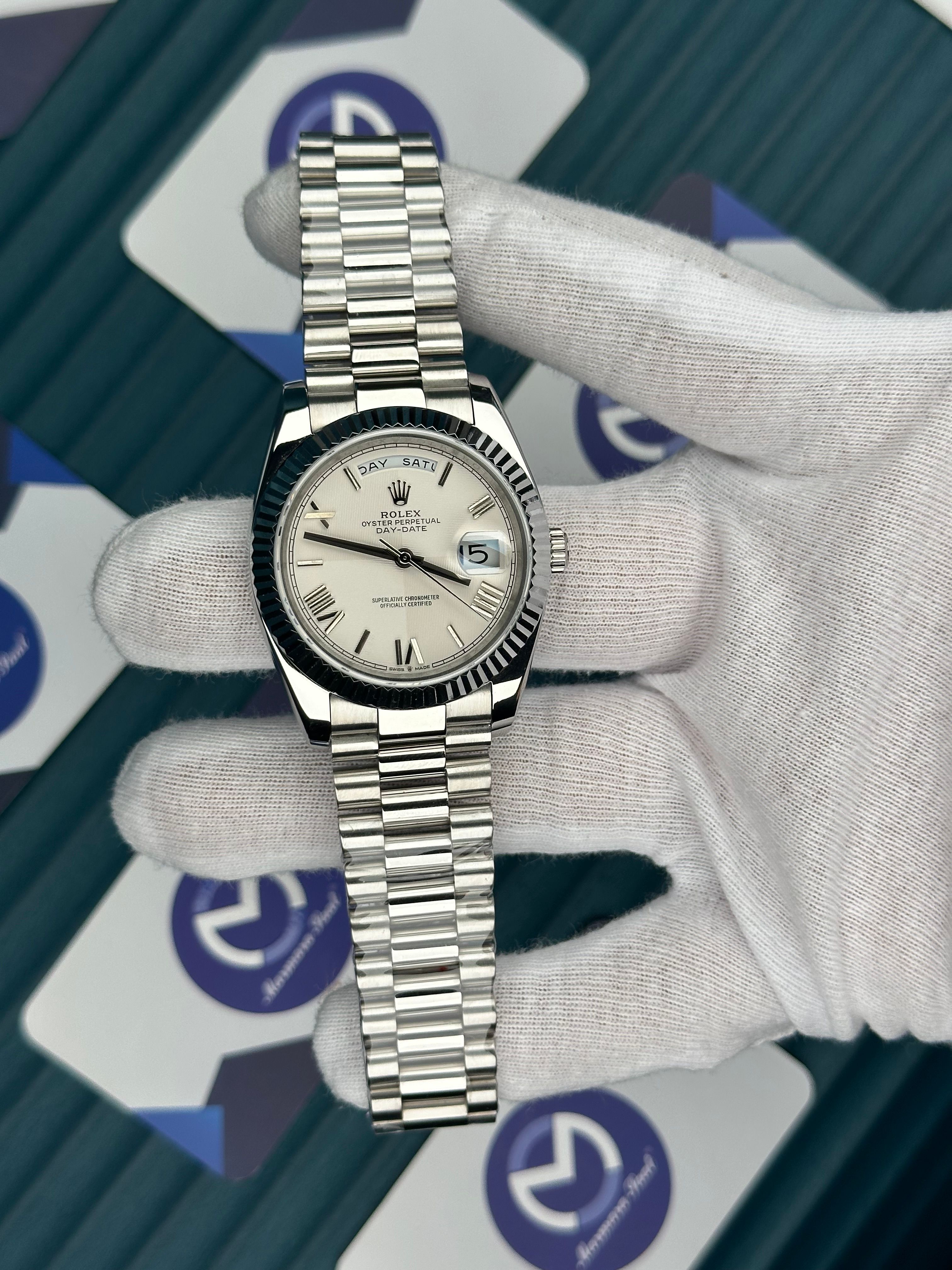 ROLEX DAY-DATE OFF WHITE DIAL ROMA INDEX SILVER PRESIDENT