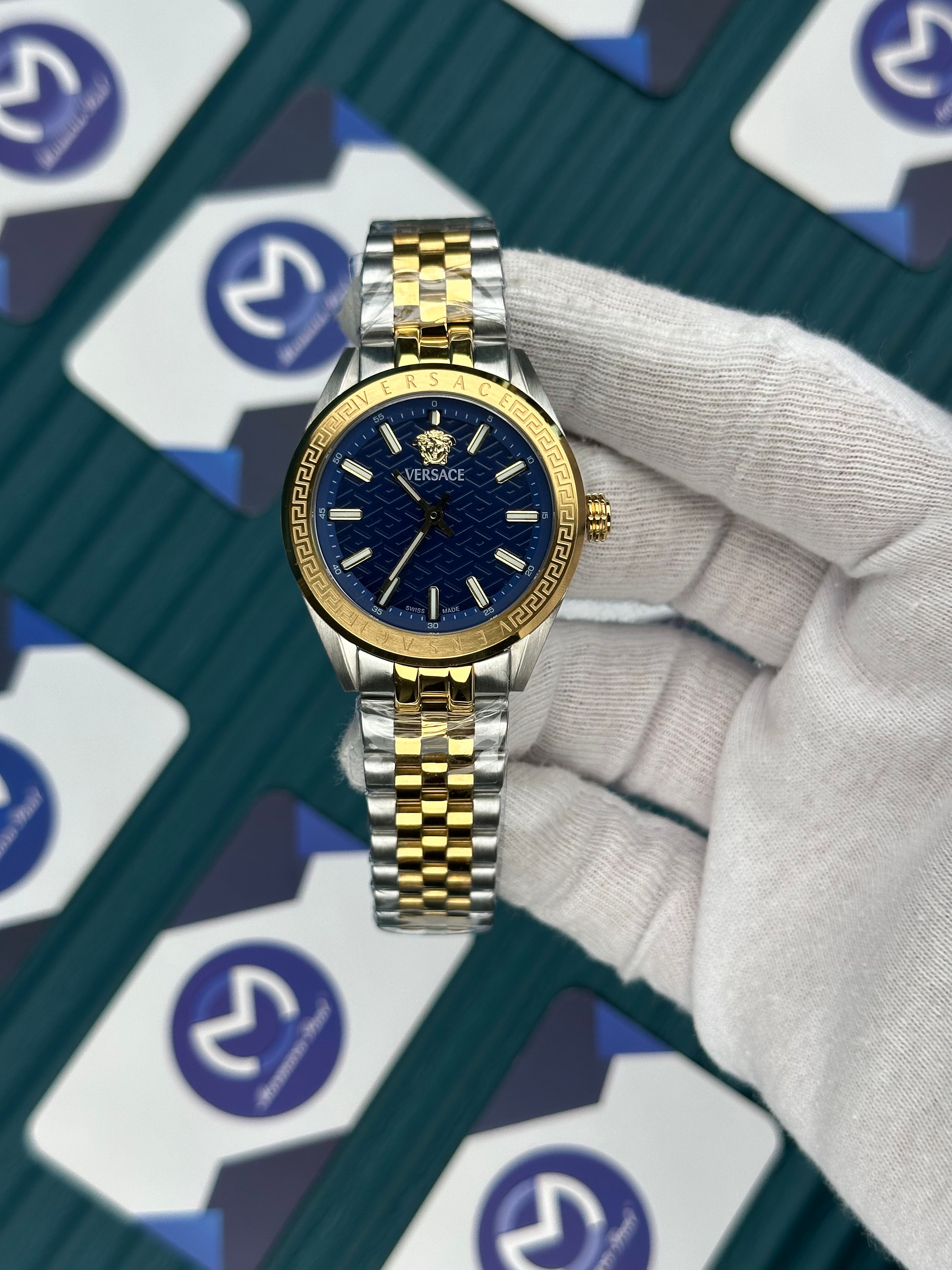 VERSACE 36 BLUE DIAL GOLD-SILVER JUBILE